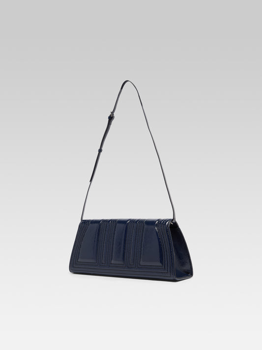 Madeleine - Navy blue patent leather shoulder bag with black stitching - Image number 4