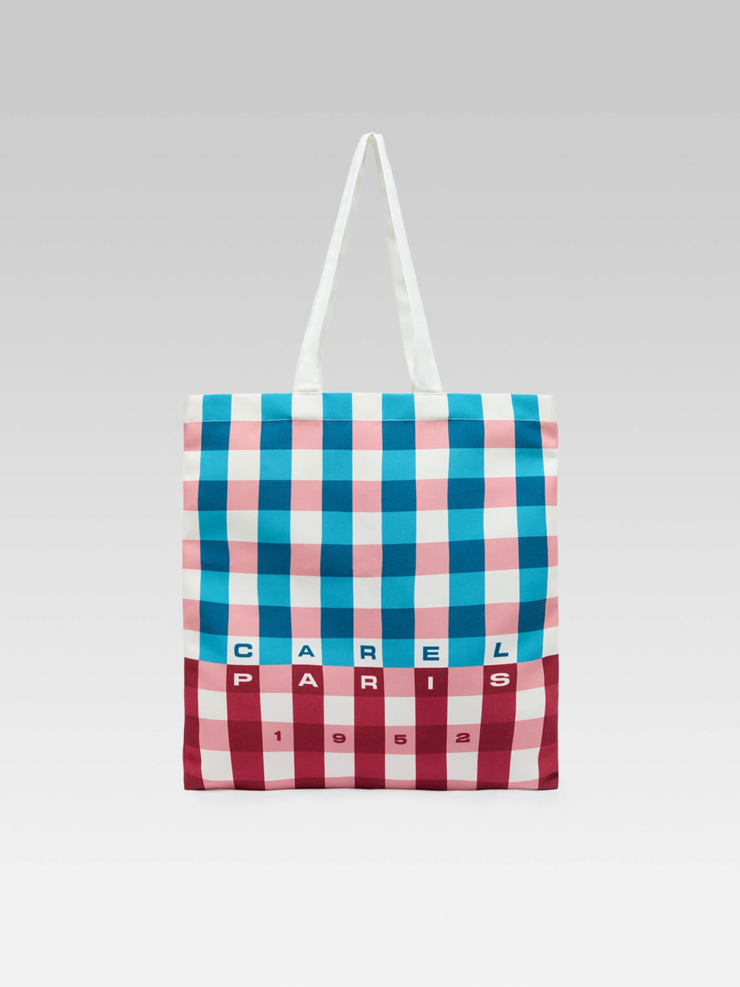 Baya - Tote bag in pink, burgundy, turquoise and white gingham fabric