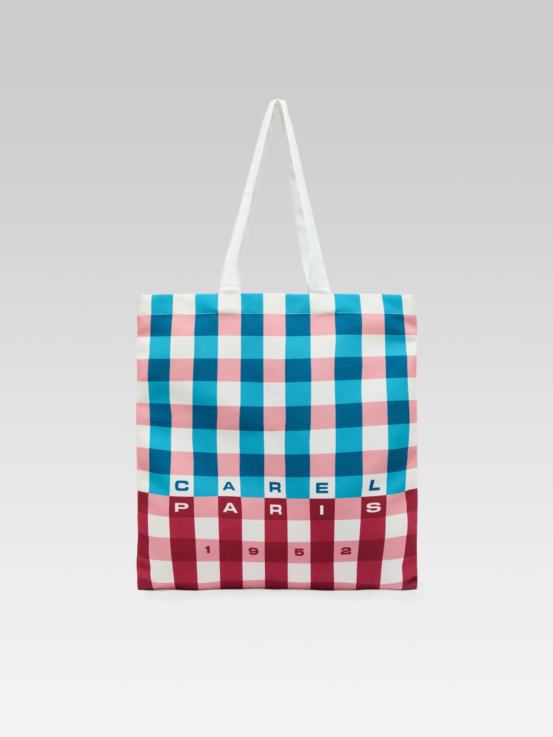 Baya - Tote bag in pink, burgundy, turquoise and white gingham fabric - Image number 1