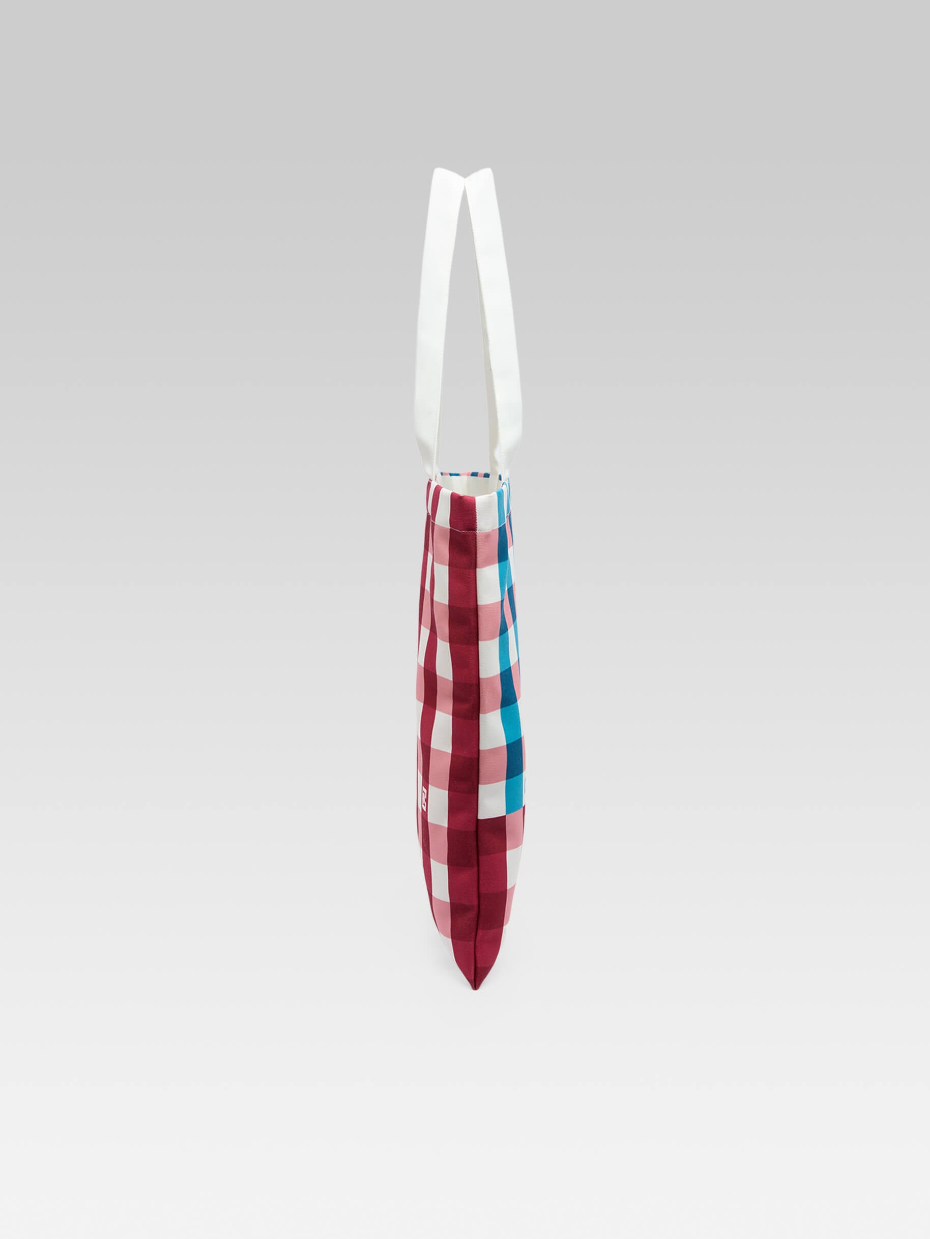 Baya - Tote bag in pink, burgundy, turquoise and white gingham fabric - Image number 3