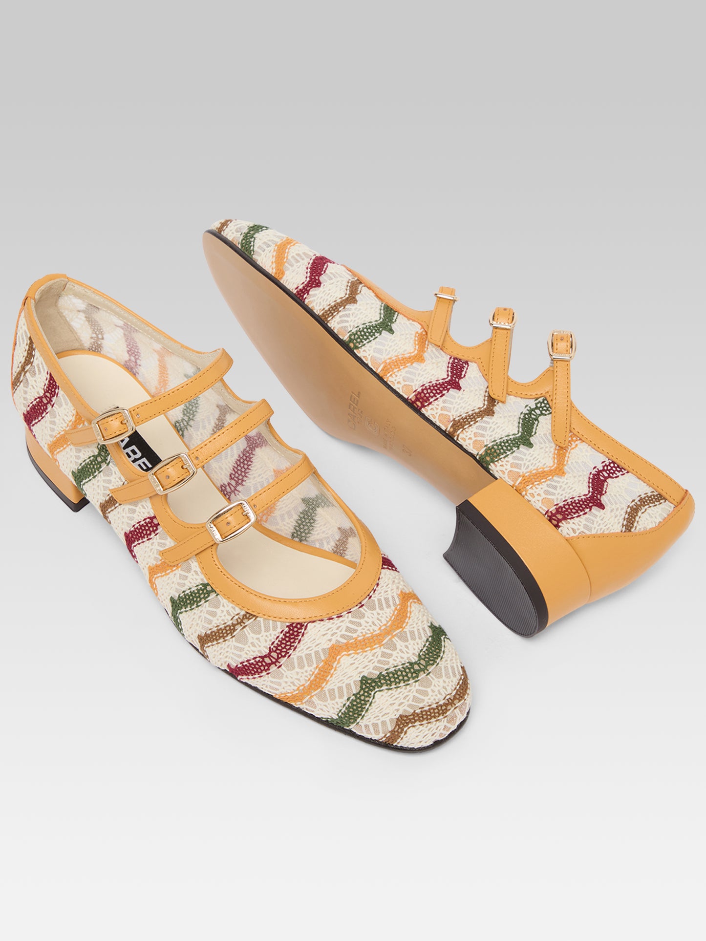 Ariana - Mango patent leather and ivory crochet Mary Janes ballet flats