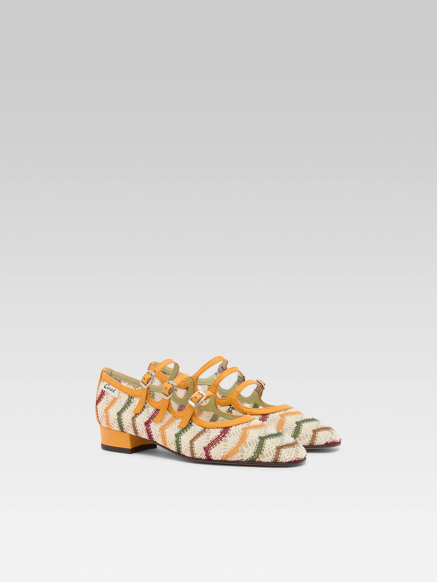 Ariana - Ballerines babies cuir verni mangue et crochet ivoire