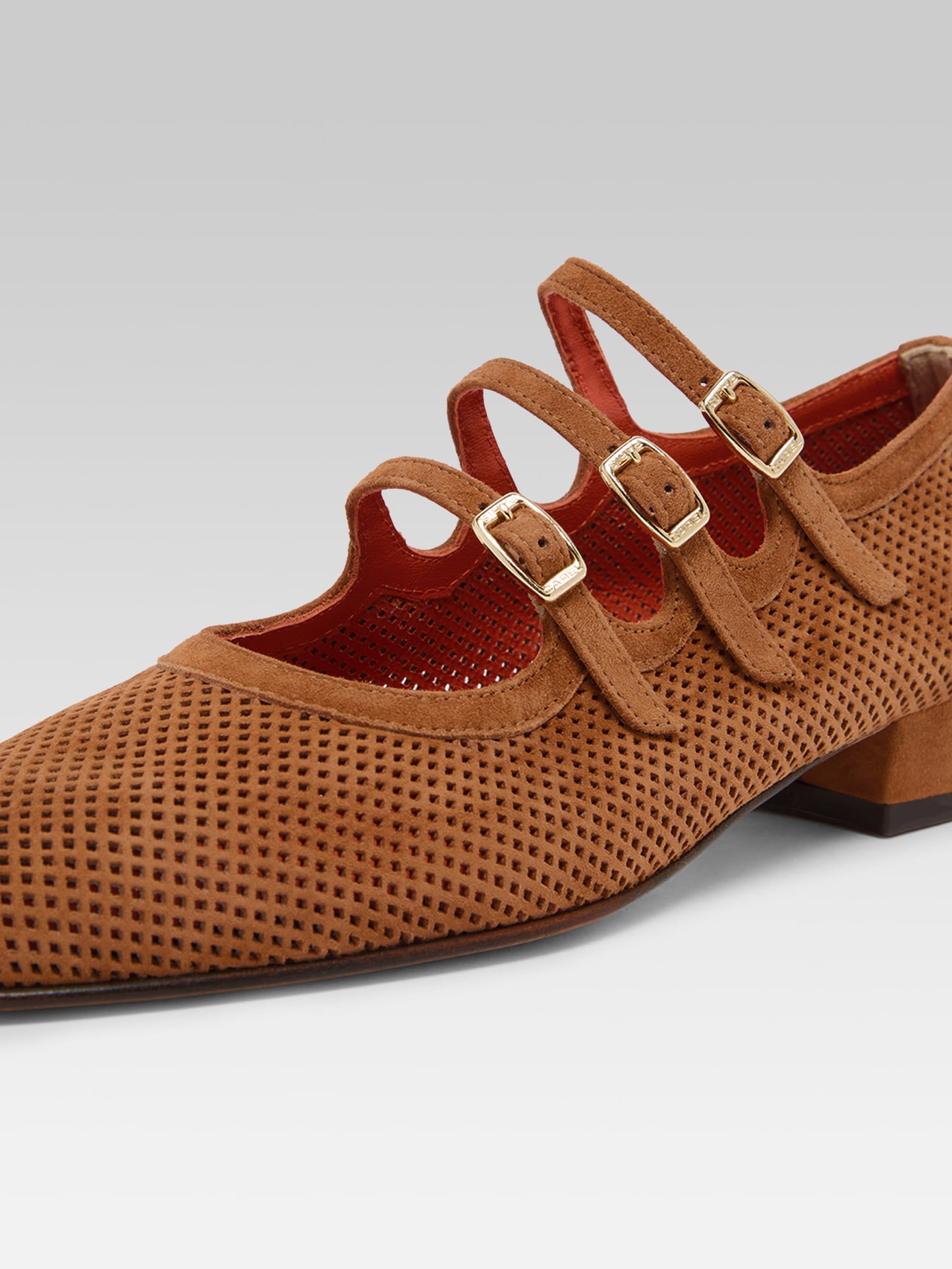 Ariana - Cognac perforated suede leather Mary Janes ballet flats