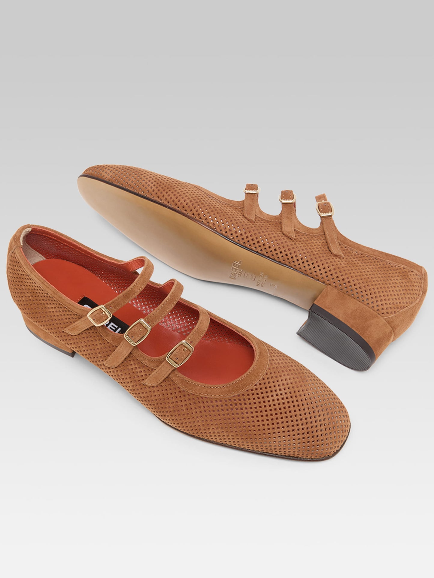 Ariana - Cognac perforated suede leather Mary Janes ballet flats