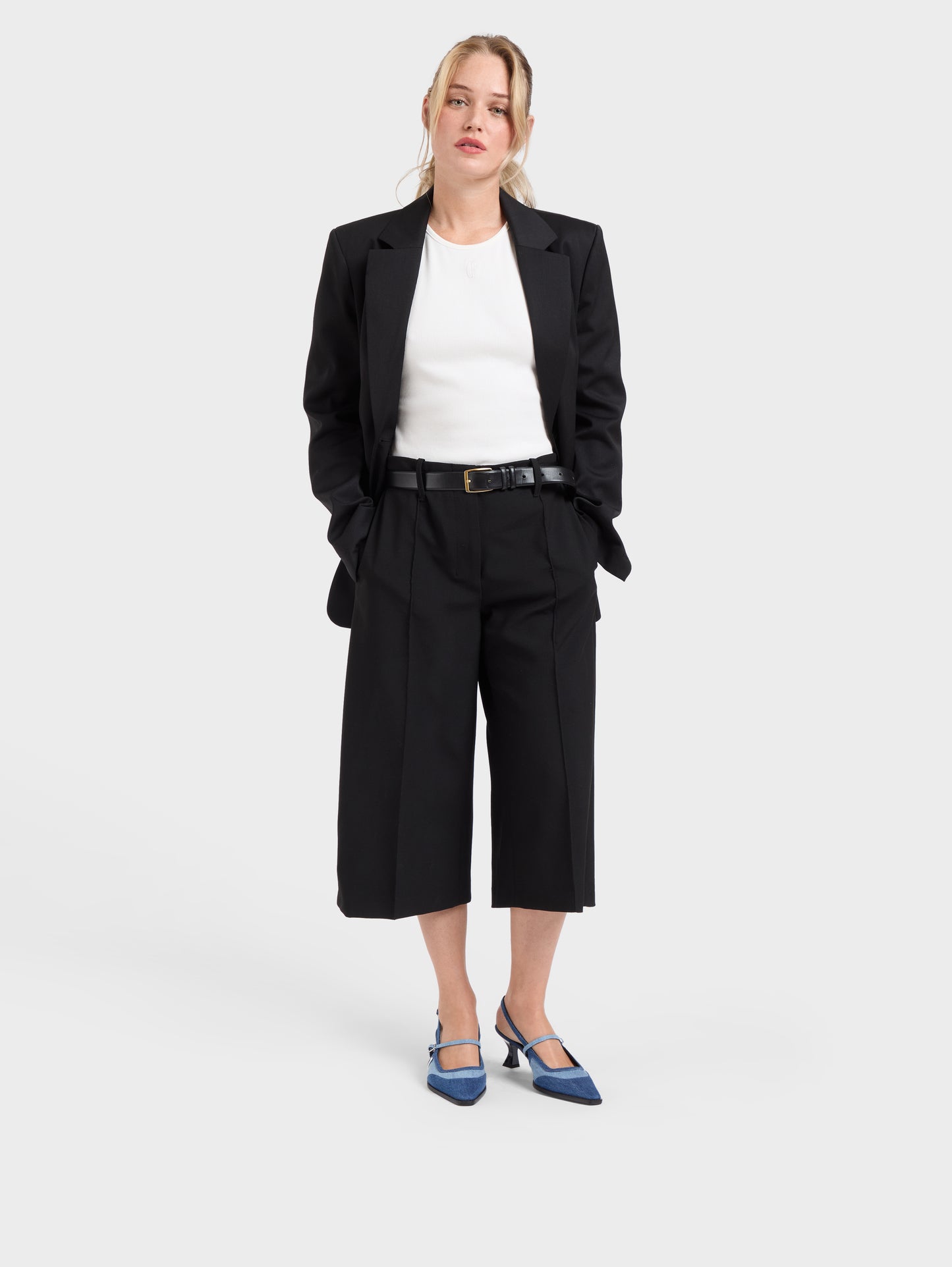 Cecile - Escarpins slingback tissu bi-jeans bleu