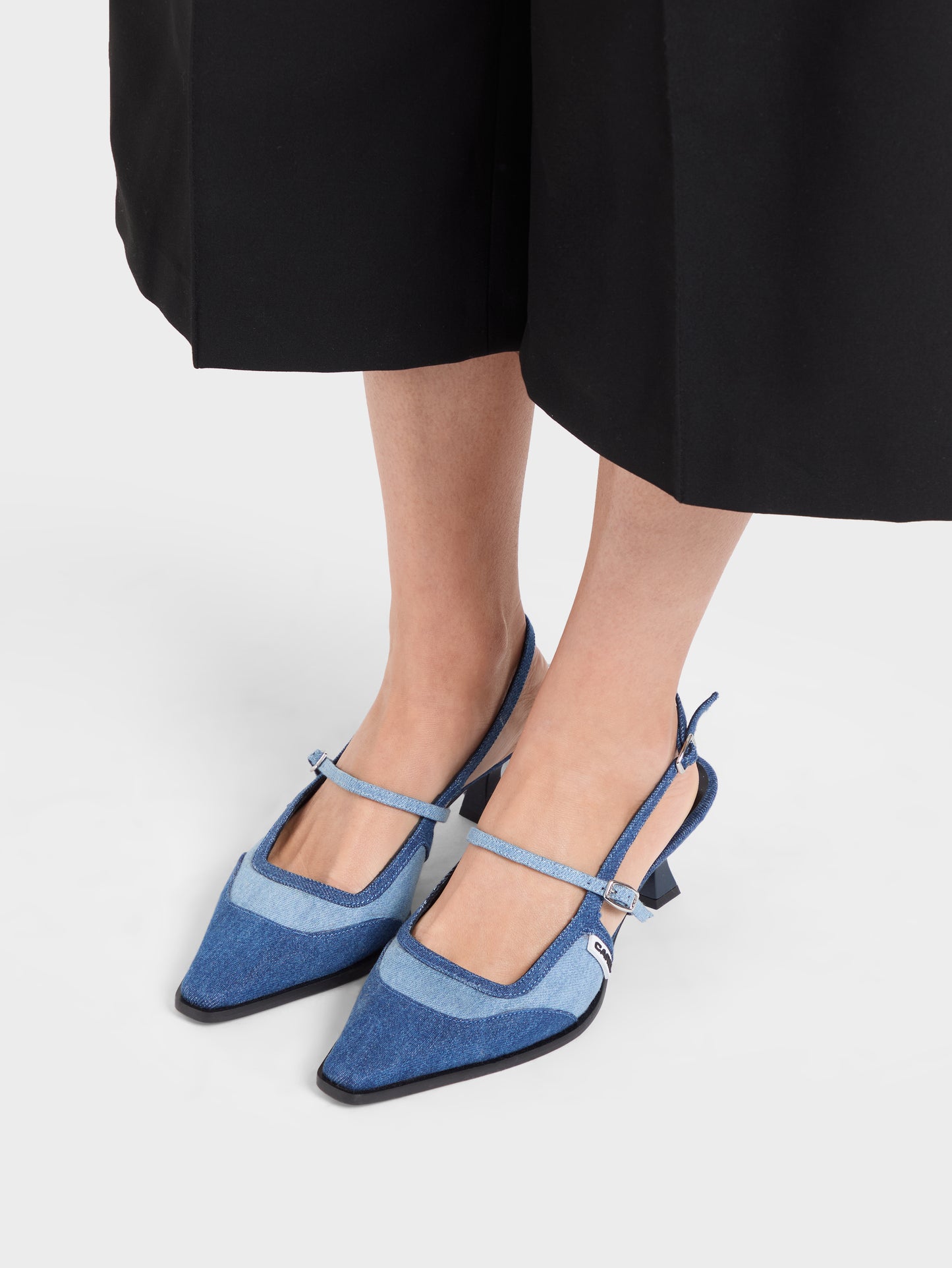 Cecile - Escarpins slingback tissu bi-jeans bleu