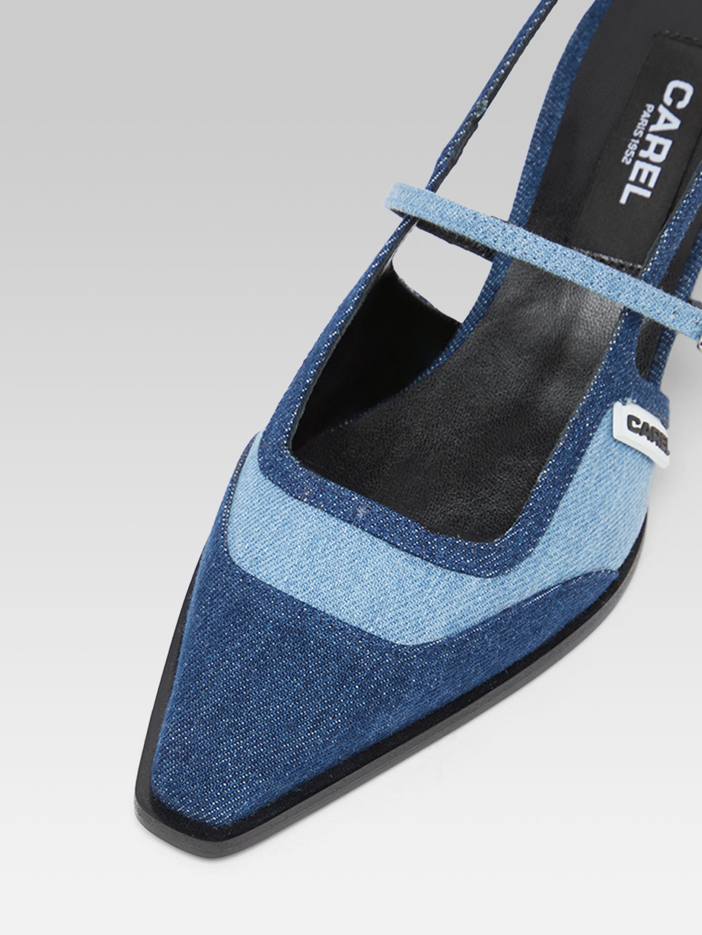 Cecile - Escarpins slingback tissu bi-jeans bleu