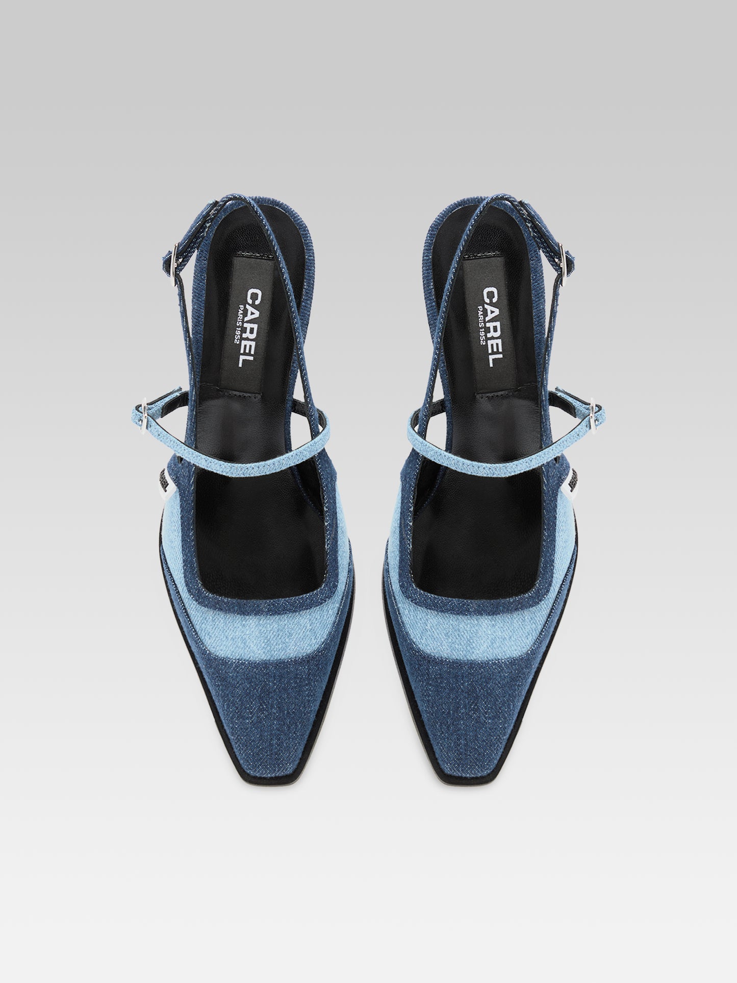 Cecile - Escarpins slingback tissu bi-jeans bleu