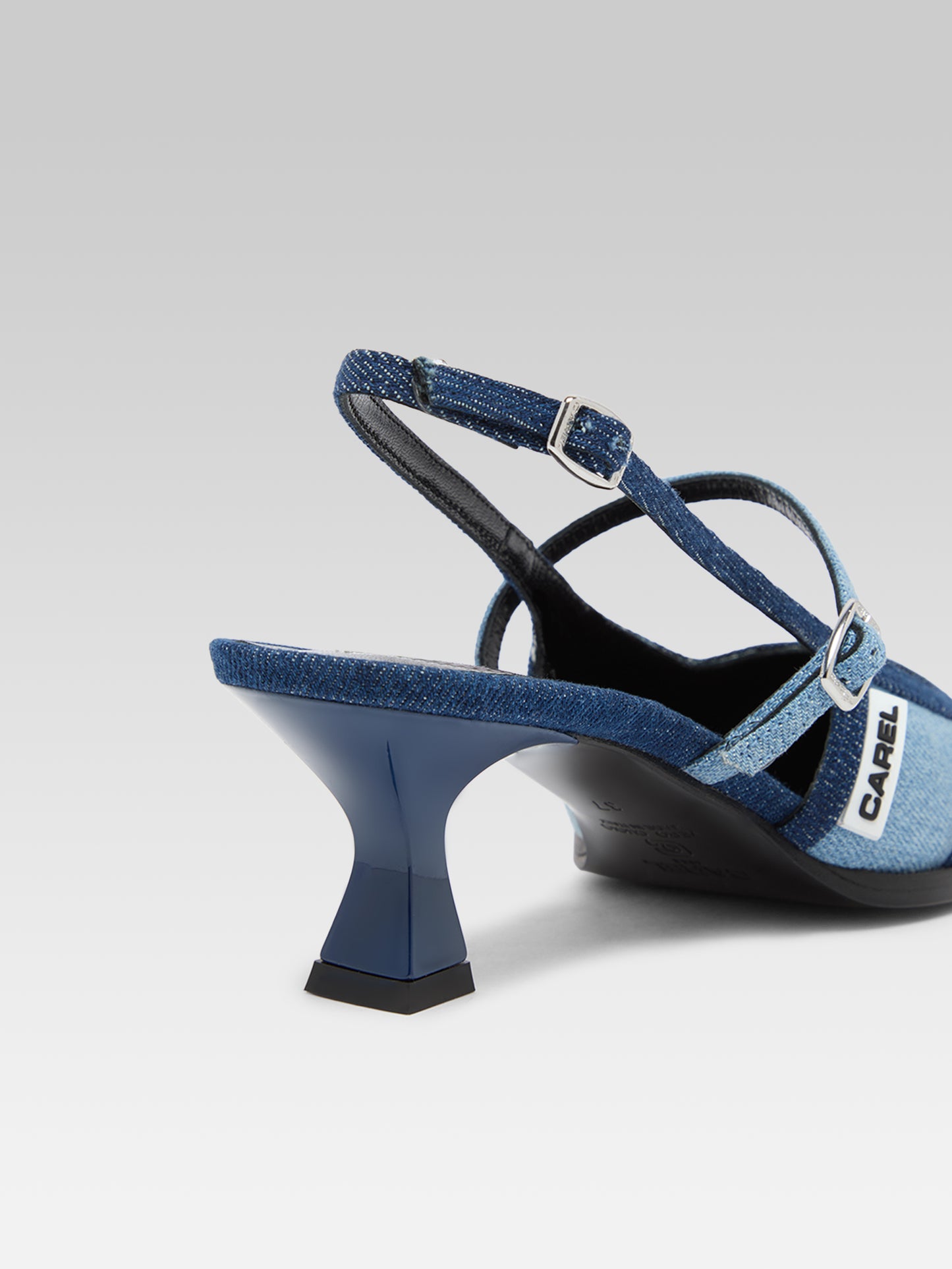 Cecile - Escarpins slingback tissu bi-jeans bleu