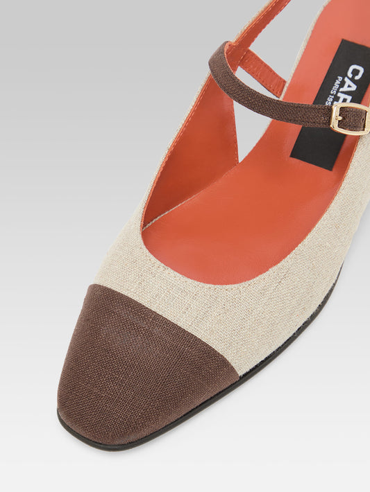 Oceano - Slingback tissus beige et marron - Image numéro 2