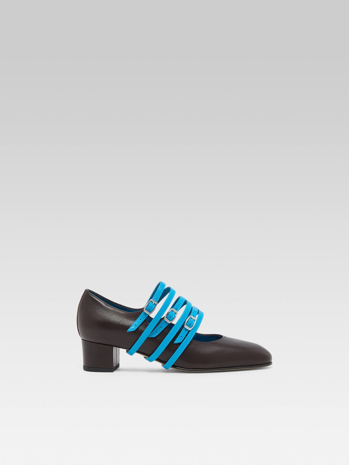 Kina Spaghetti - Brown and blue upcycled leather Mary Janes pumps
