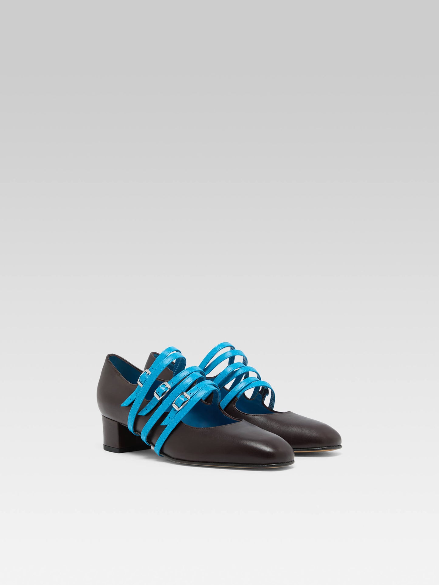 Kina Spaghetti - Brown and blue upcycled leather Mary Janes pumps
