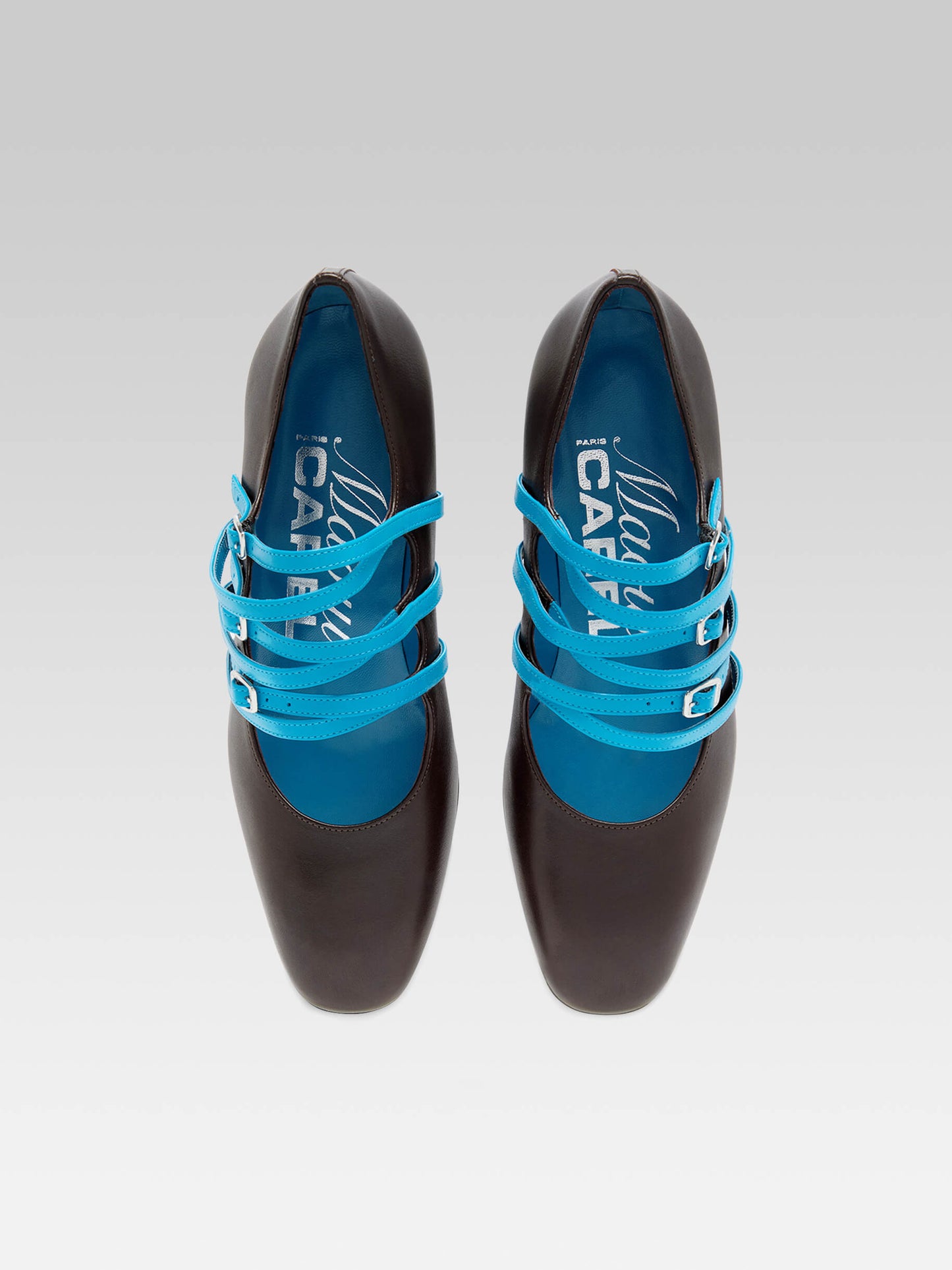 Kina Spaghetti - Brown and blue upcycled leather Mary Janes pumps