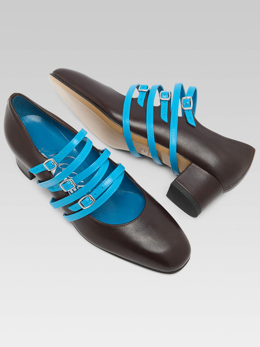 Kina Spaghetti - Brown and blue upcycled leather Mary Janes pumps - Image number 7