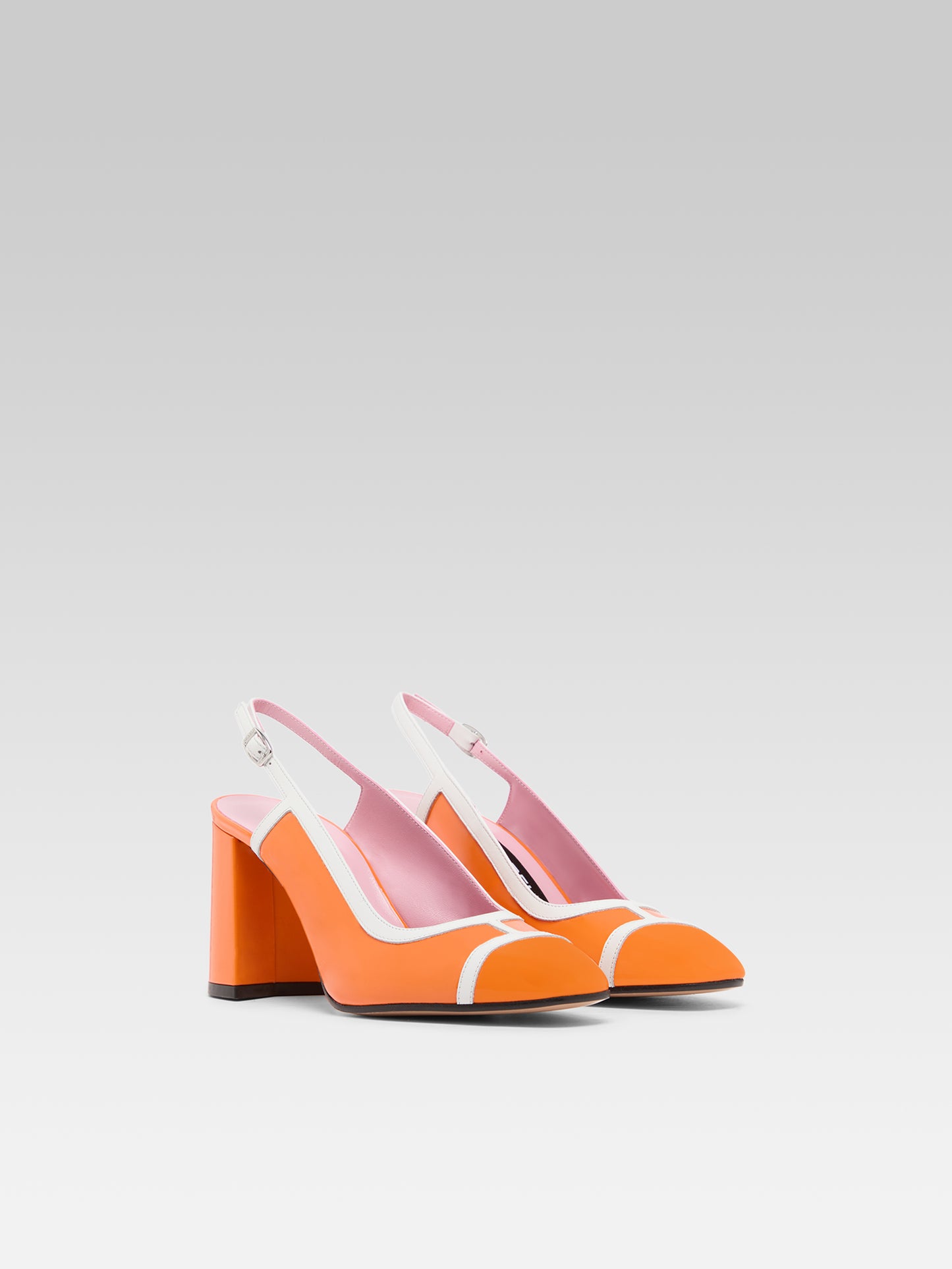Alizee - Escarpins slingback cuir verni orange et blanc