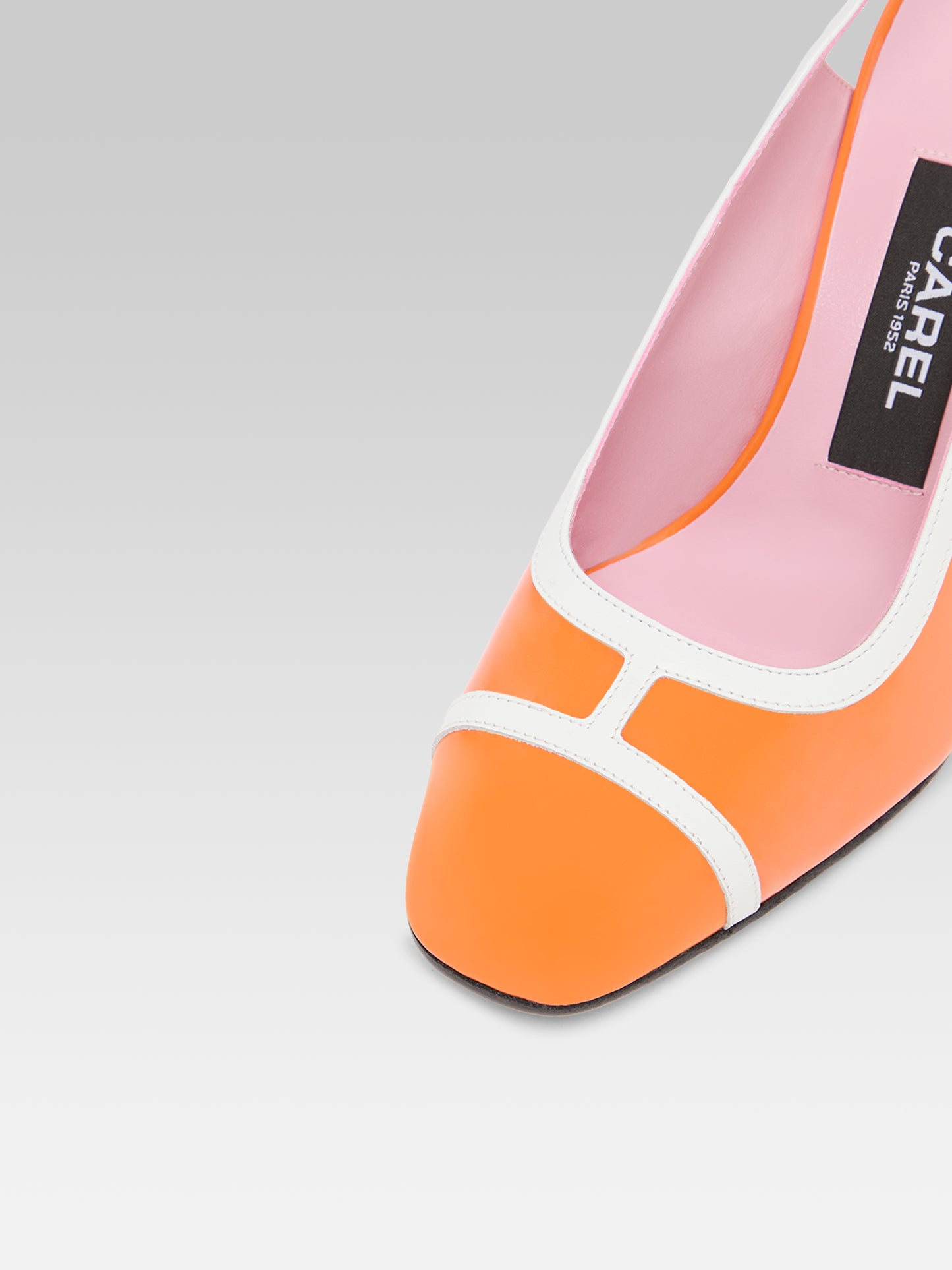 Alizee - Escarpins slingback cuir verni orange et blanc