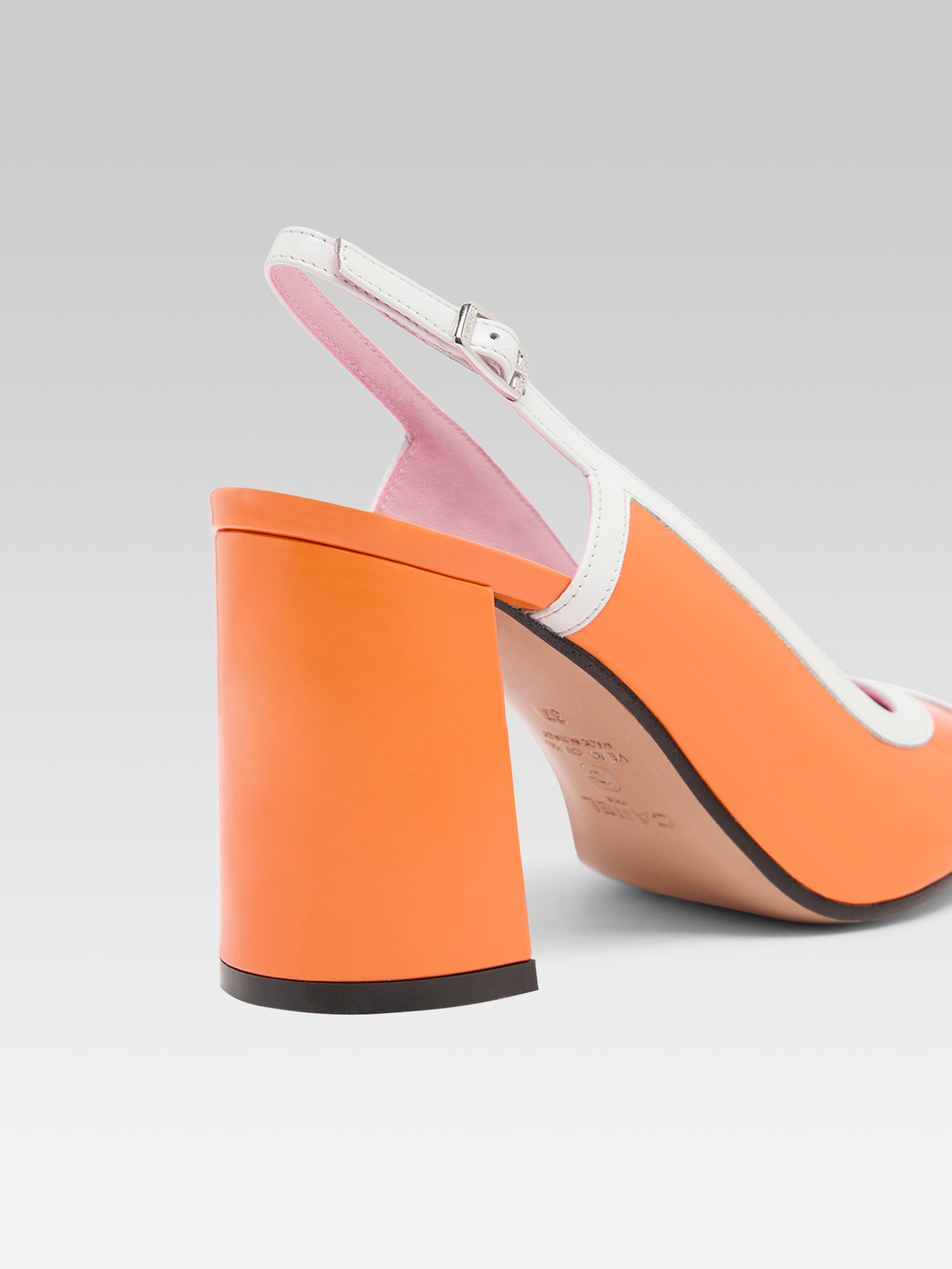 Alizee - Orange and white patent leather slingback pumps