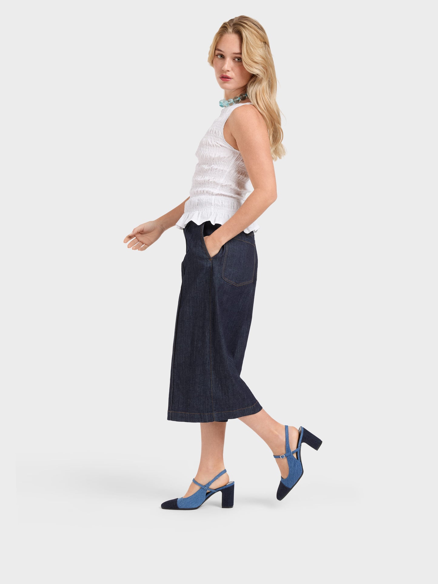 Oceane - Escarpins slingback tissus bi-jeans