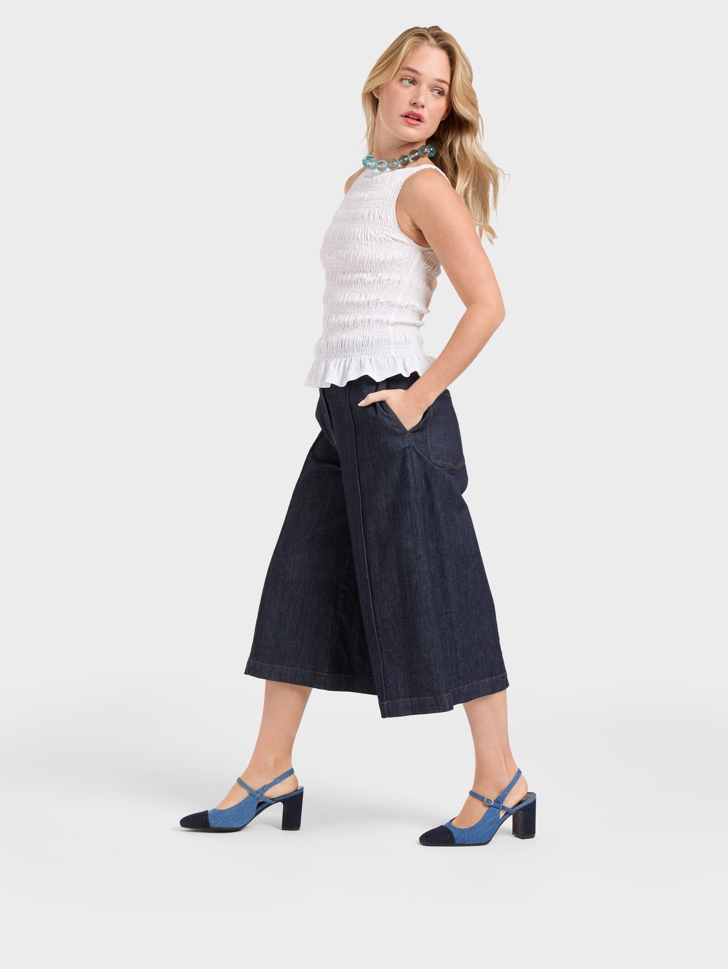 Oceane - Escarpins slingback tissus bi-jeans