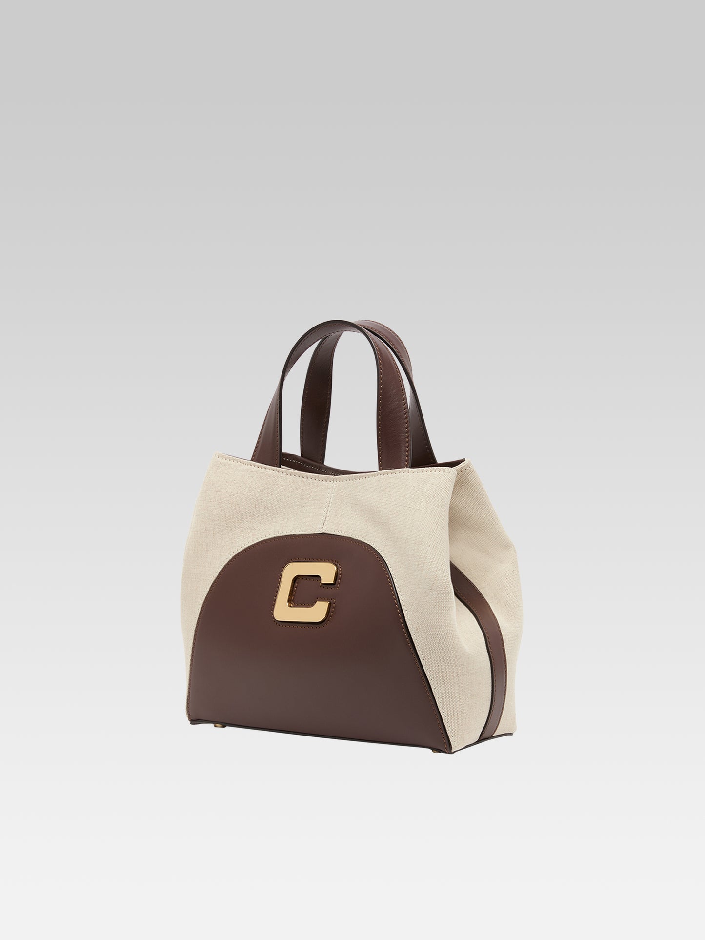 Clem - Mini sac cabas cuir marron et toile beige