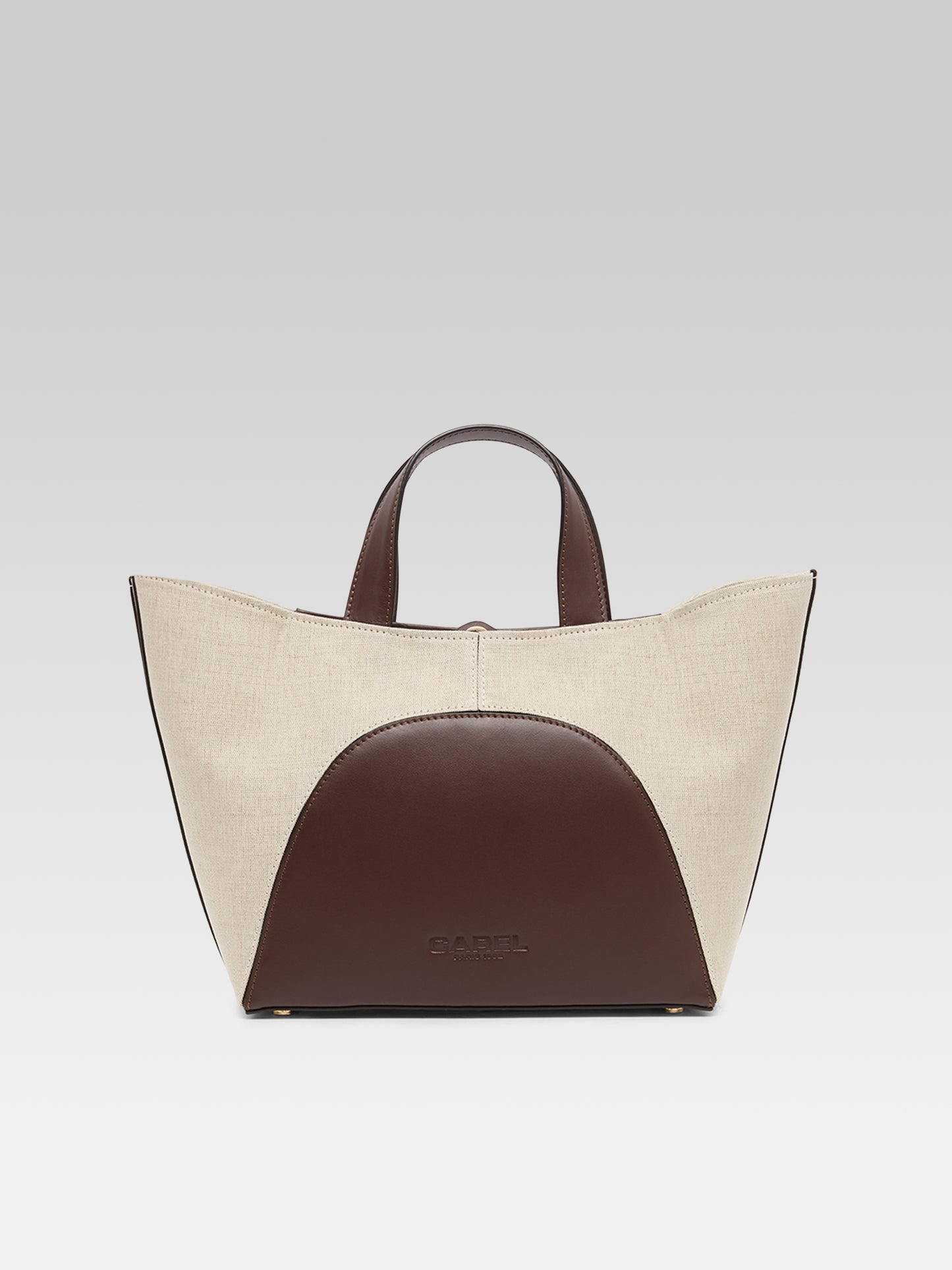 Clem - Brown leather and beige canvas mini tote bag
