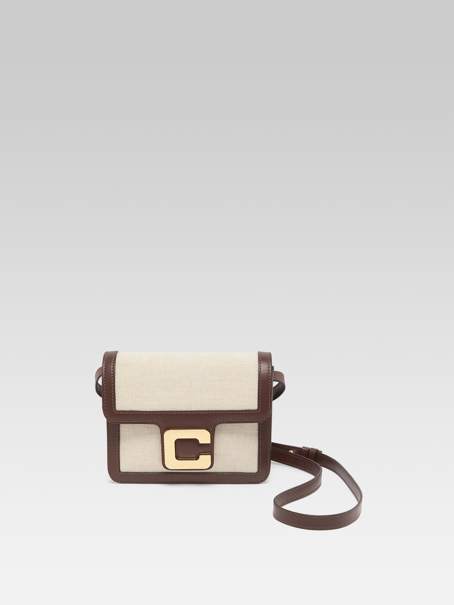 Mini Sorbonne - Brown leather and beige canvas bag
