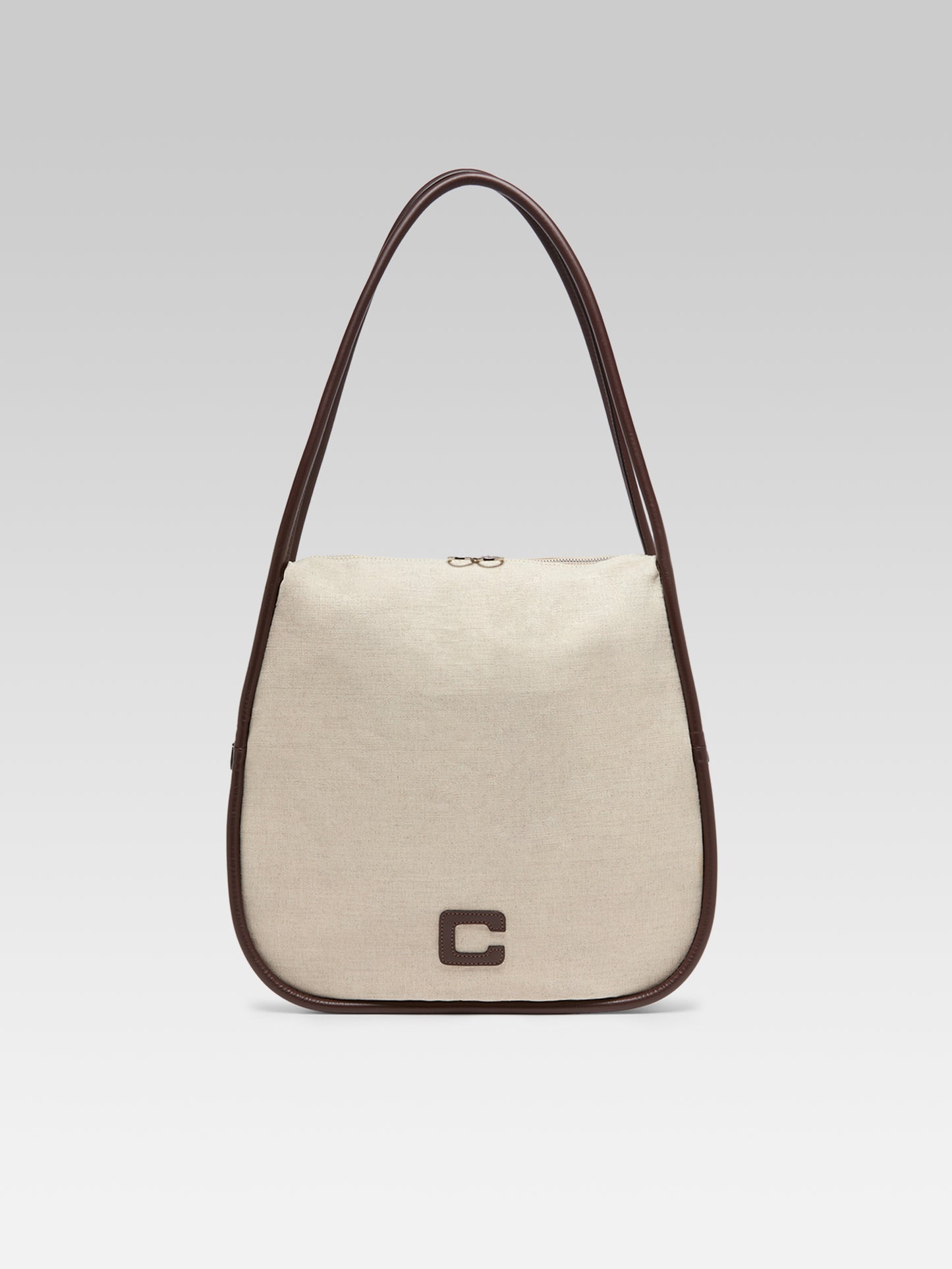 Germain - Beige cotton and brown leather tote bag