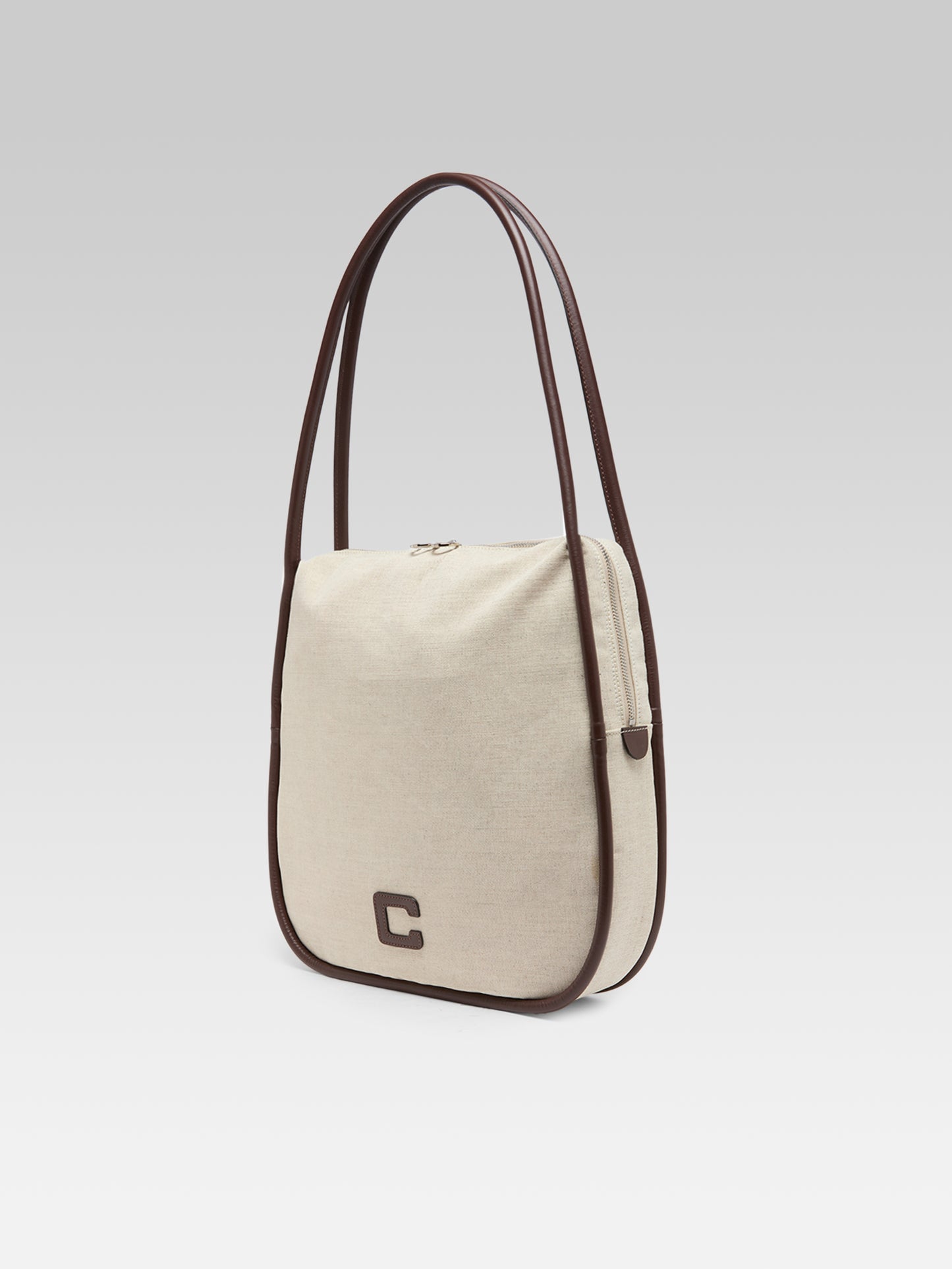 Germain - Beige cotton and brown leather tote bag