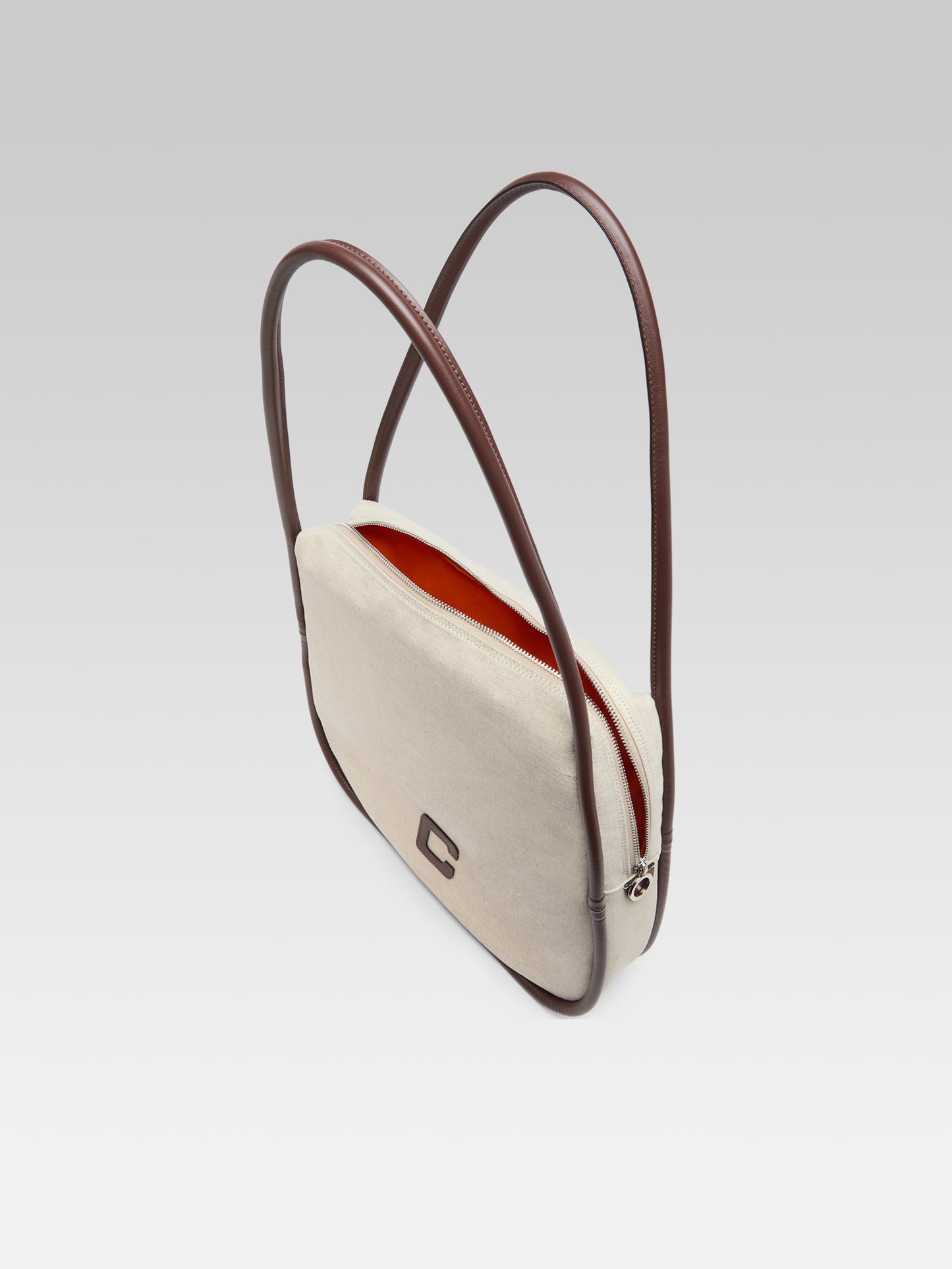 Germain - Beige cotton and brown leather tote bag