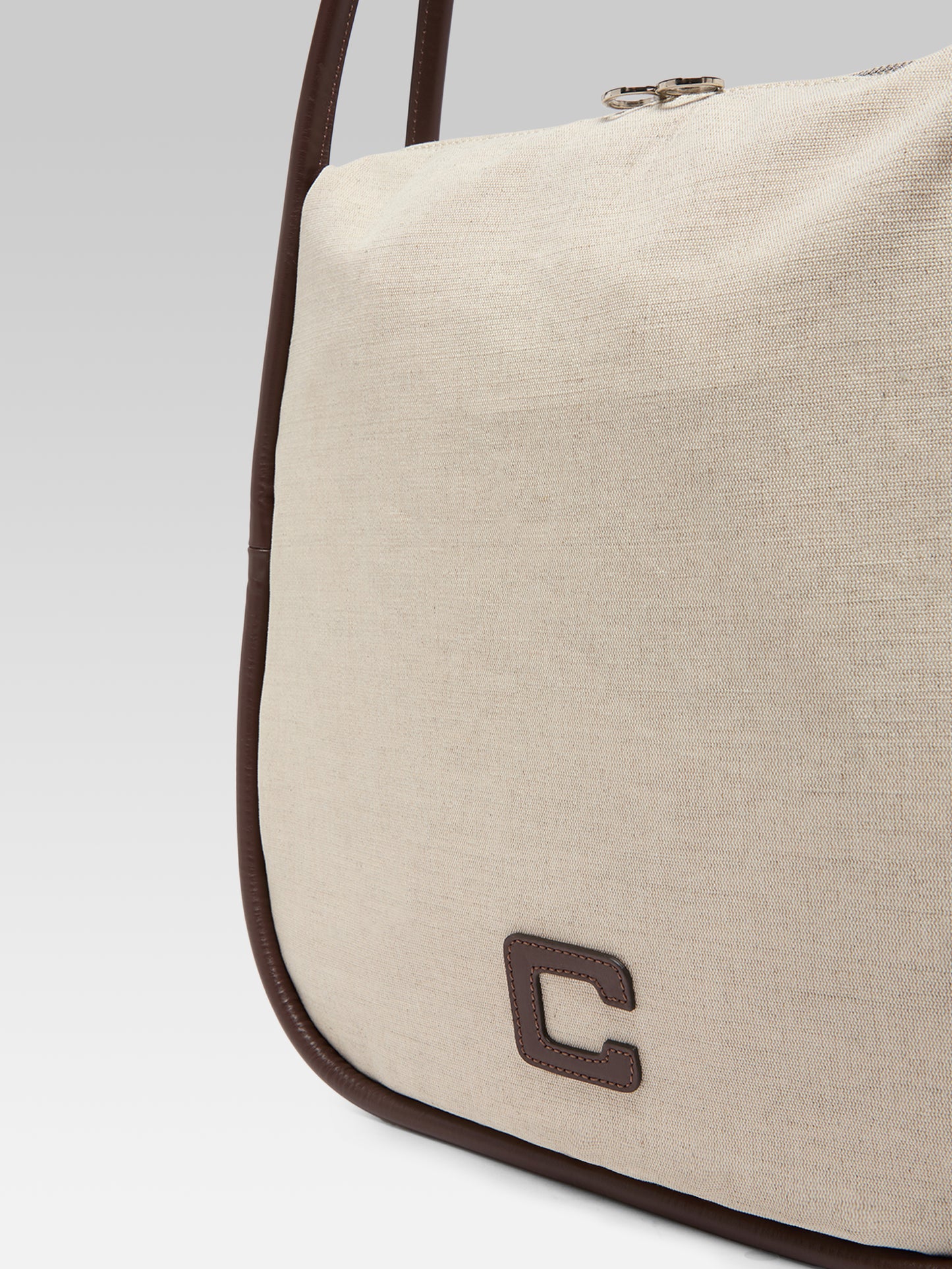Germain - Beige cotton and brown leather tote bag