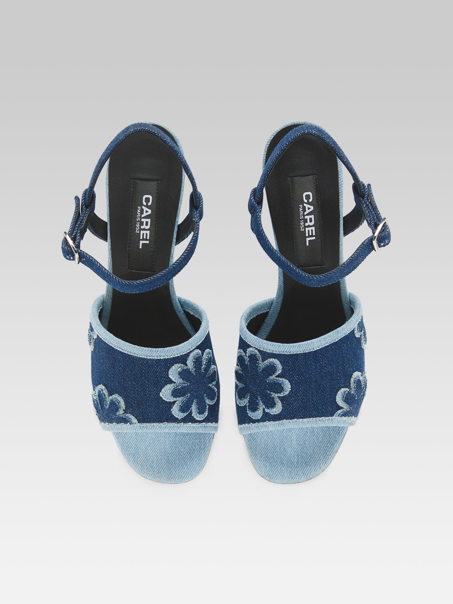 Adriana - Sandales tissu bi-jeans à fleurs