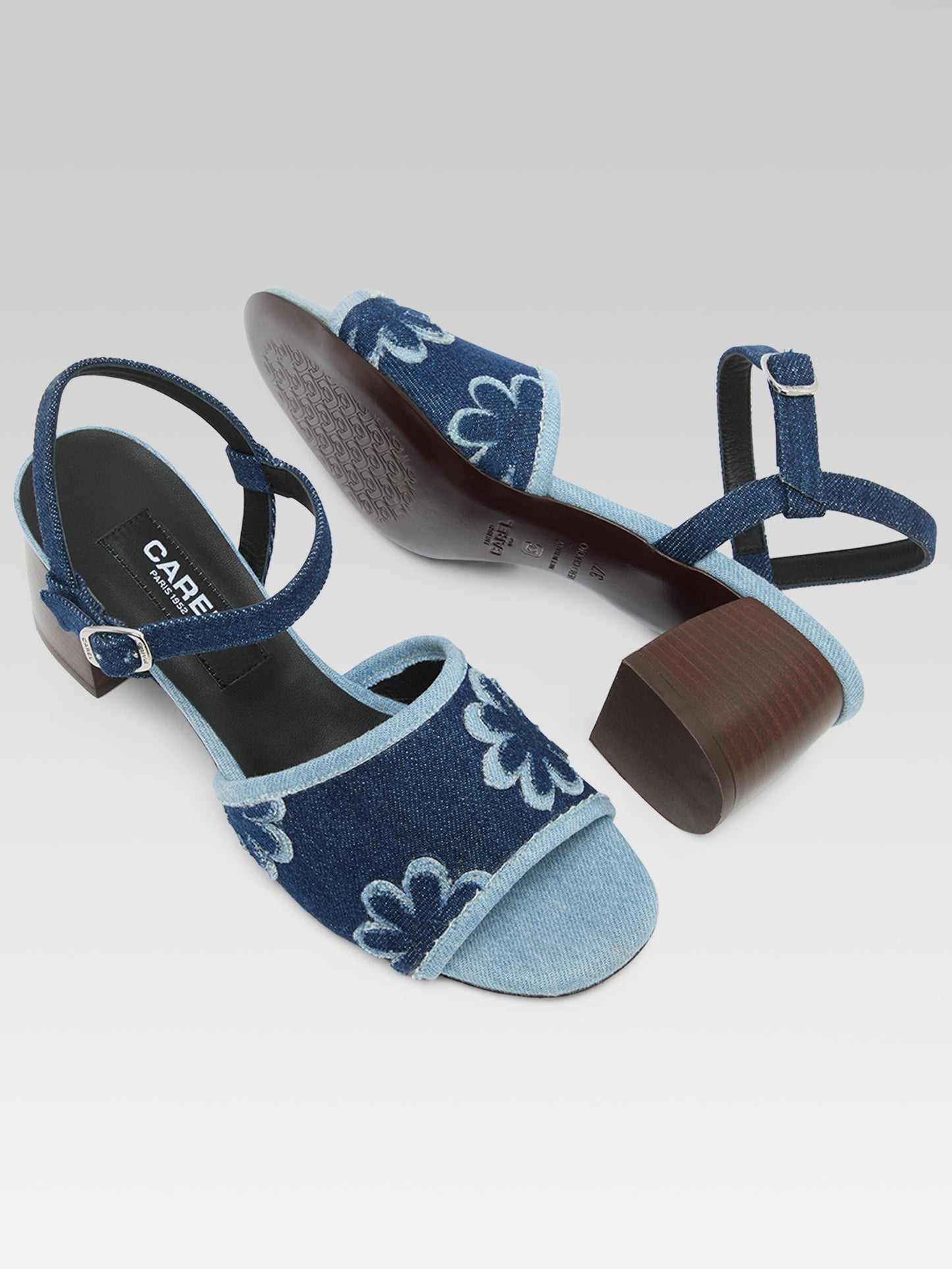 Adriana - Sandales tissu bi-jeans à fleurs