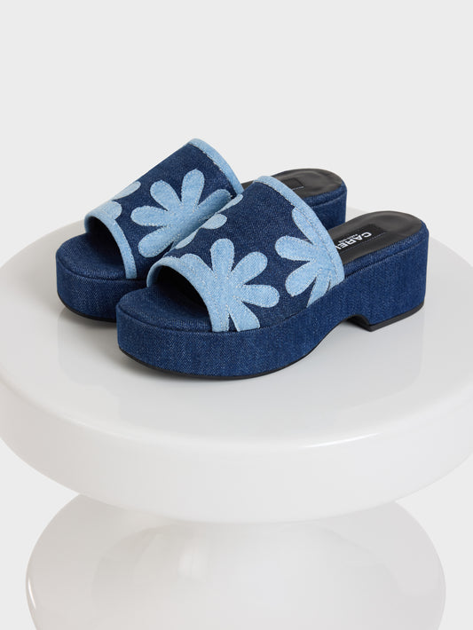 Adri - Two-tone floral denim mules - Image number 10