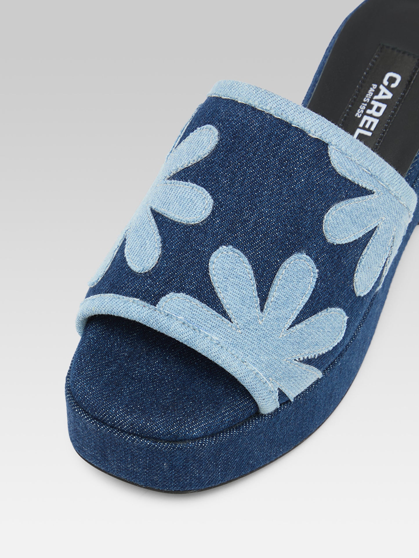 Adri - Two-tone floral denim mules