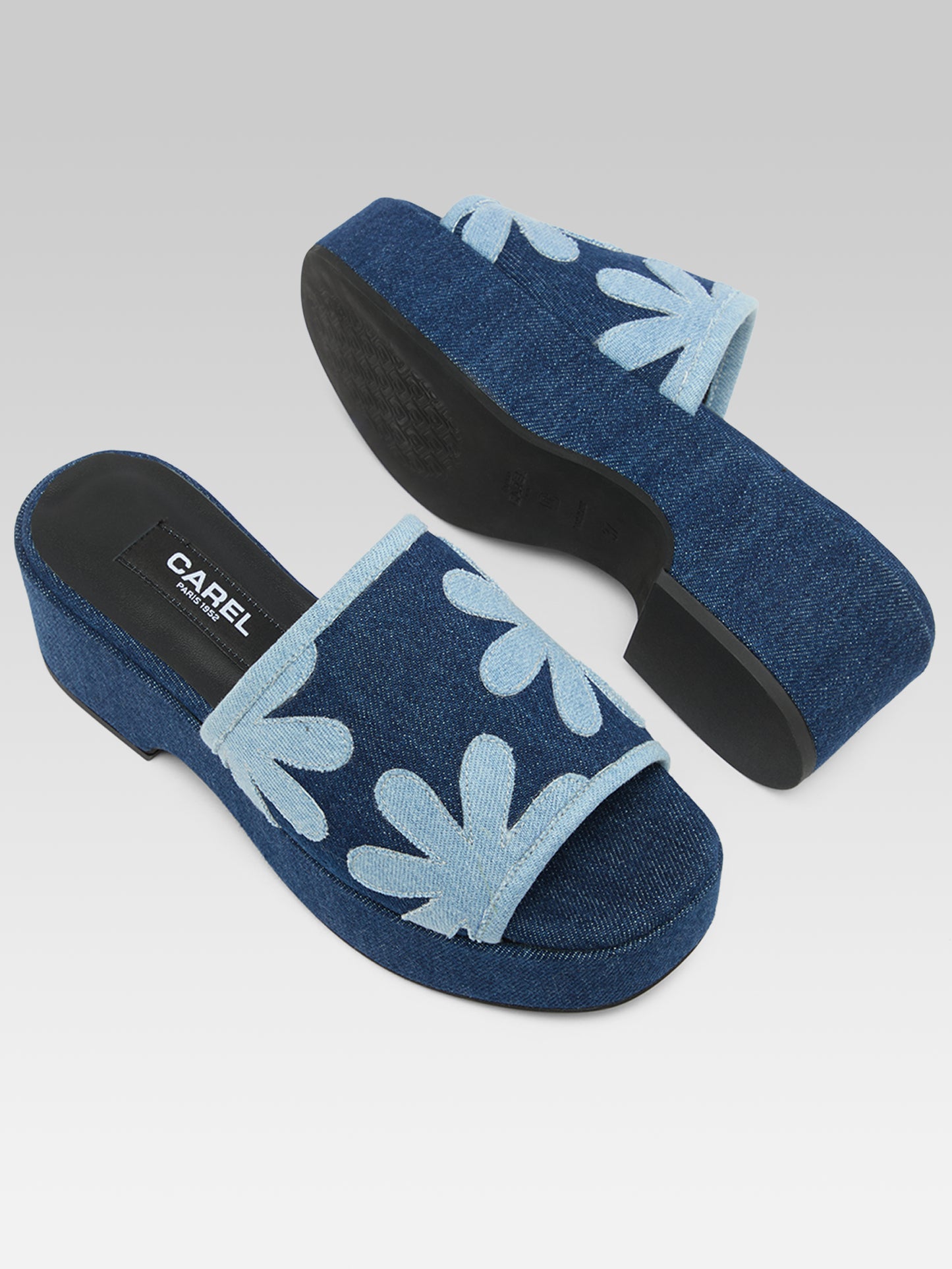 Adri - Two-tone floral denim mules