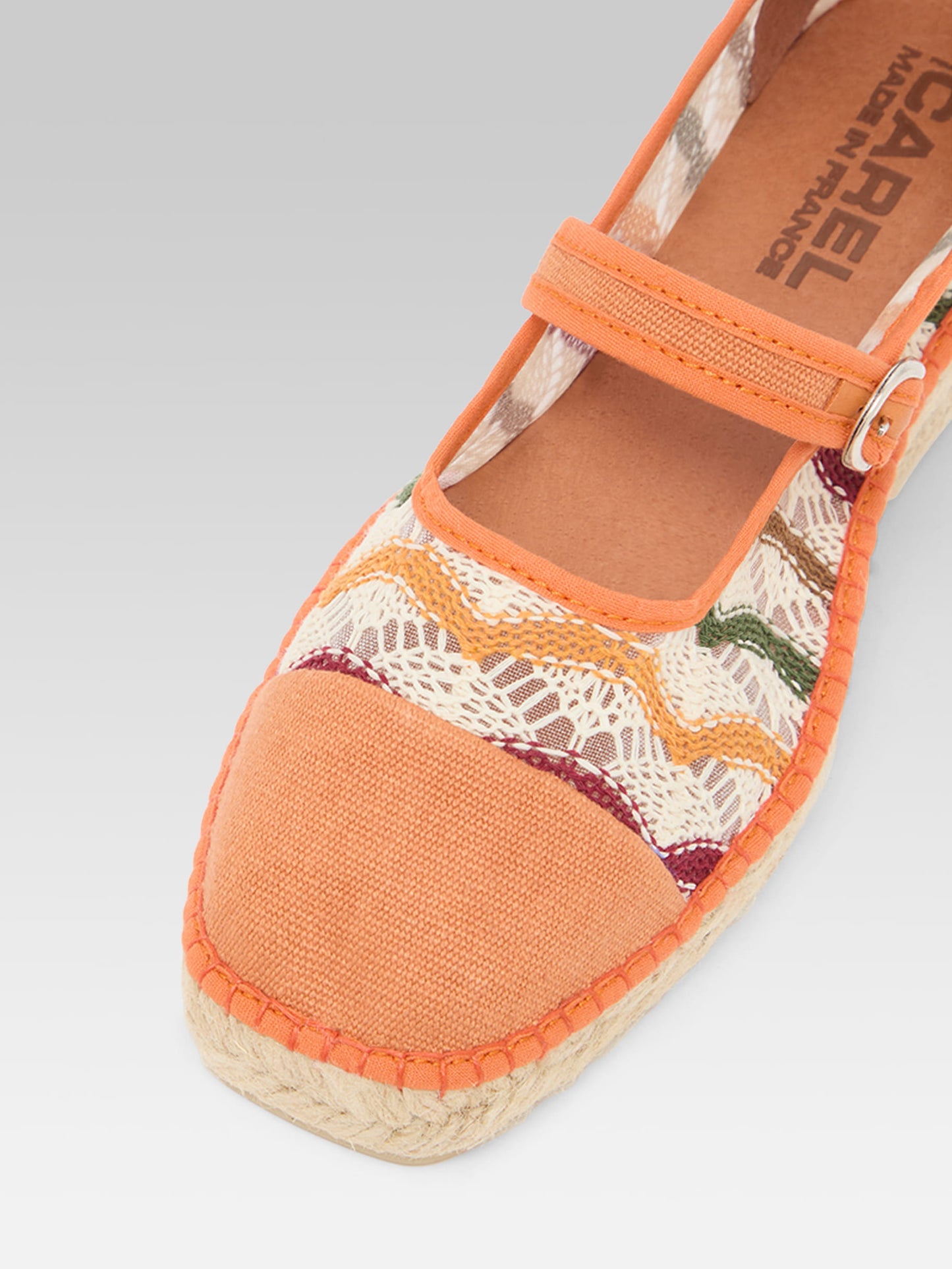Paraiso - Espadrilles babies tissu orange et crochet