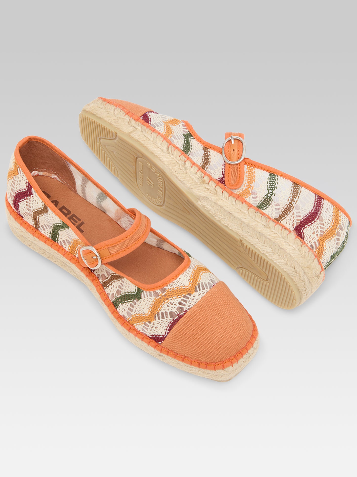 Paraiso - Orange fabric and crochet espadrille Mary Janes