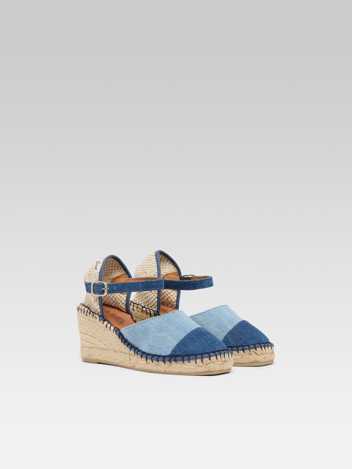 Rio - Two-tone denim wedge espadrilles
