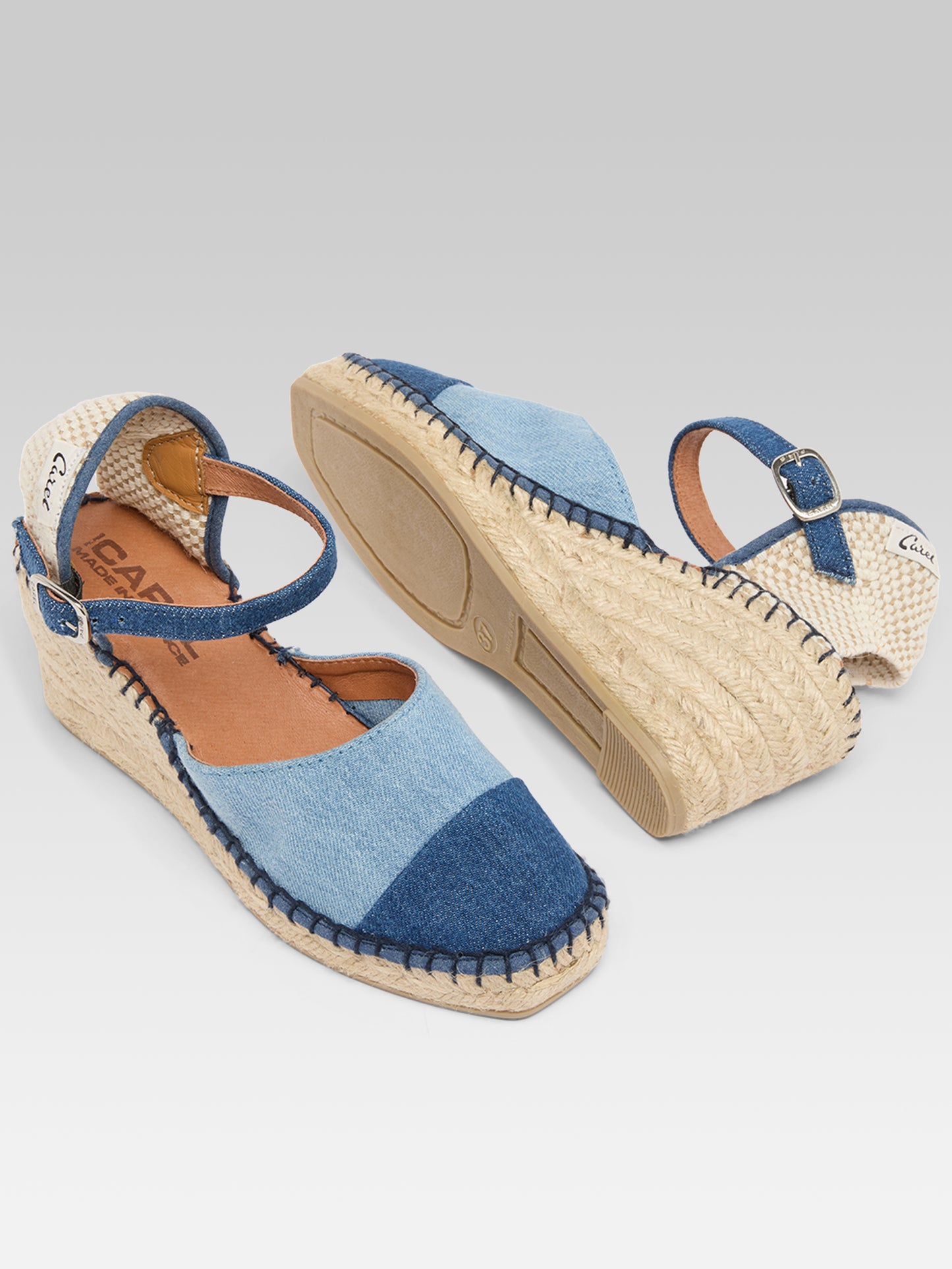 Rio - Two-tone denim wedge espadrilles