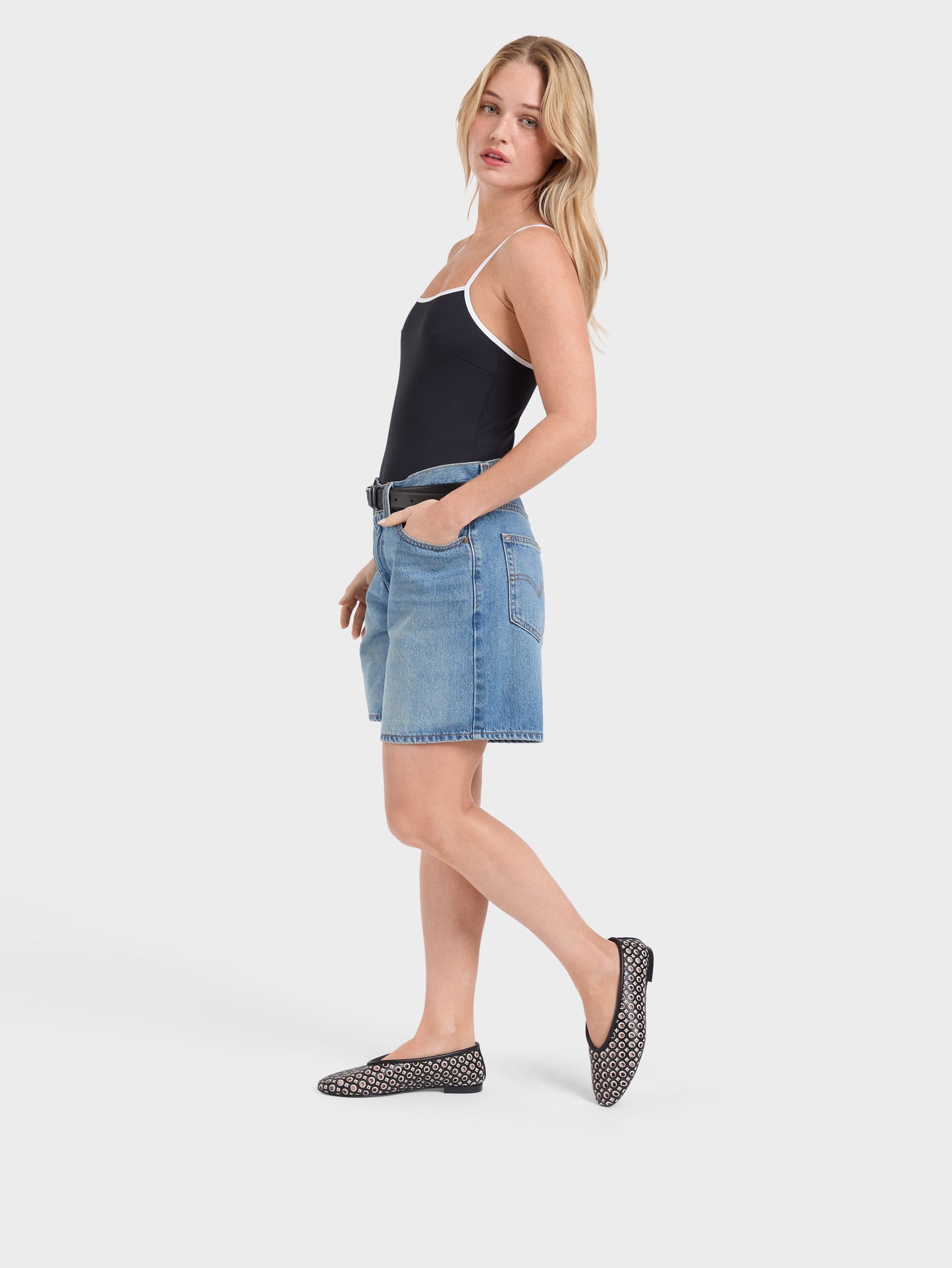 Soleil - Black and ivory perforated leather ballet flats