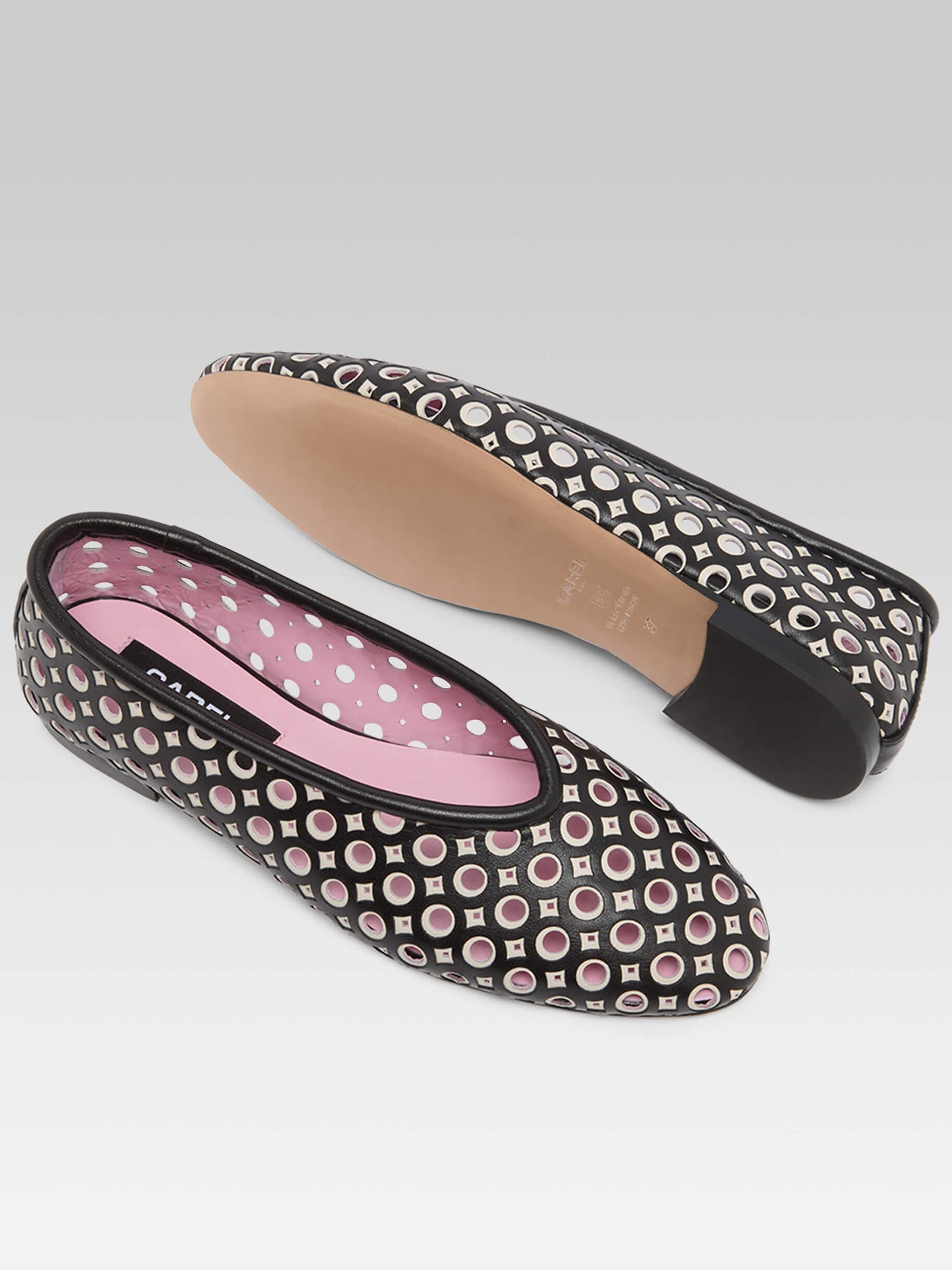 Soleil - Black and ivory perforated leather ballet flats