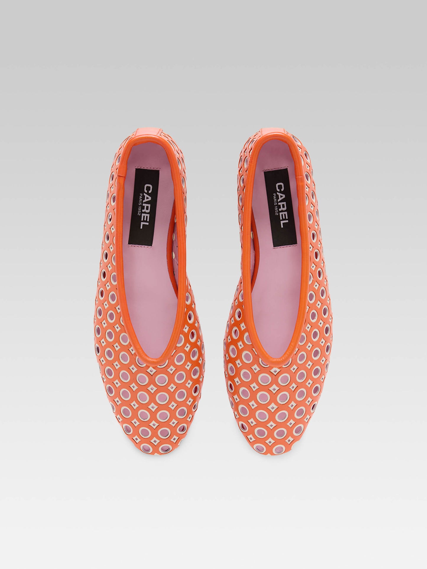 Soleil - Orange and ivory perforated leather ballet flats