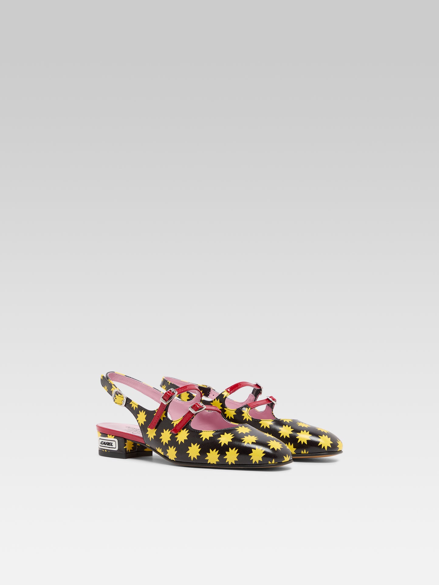 Star P - Black leather slingback Mary Janes with yellow stars