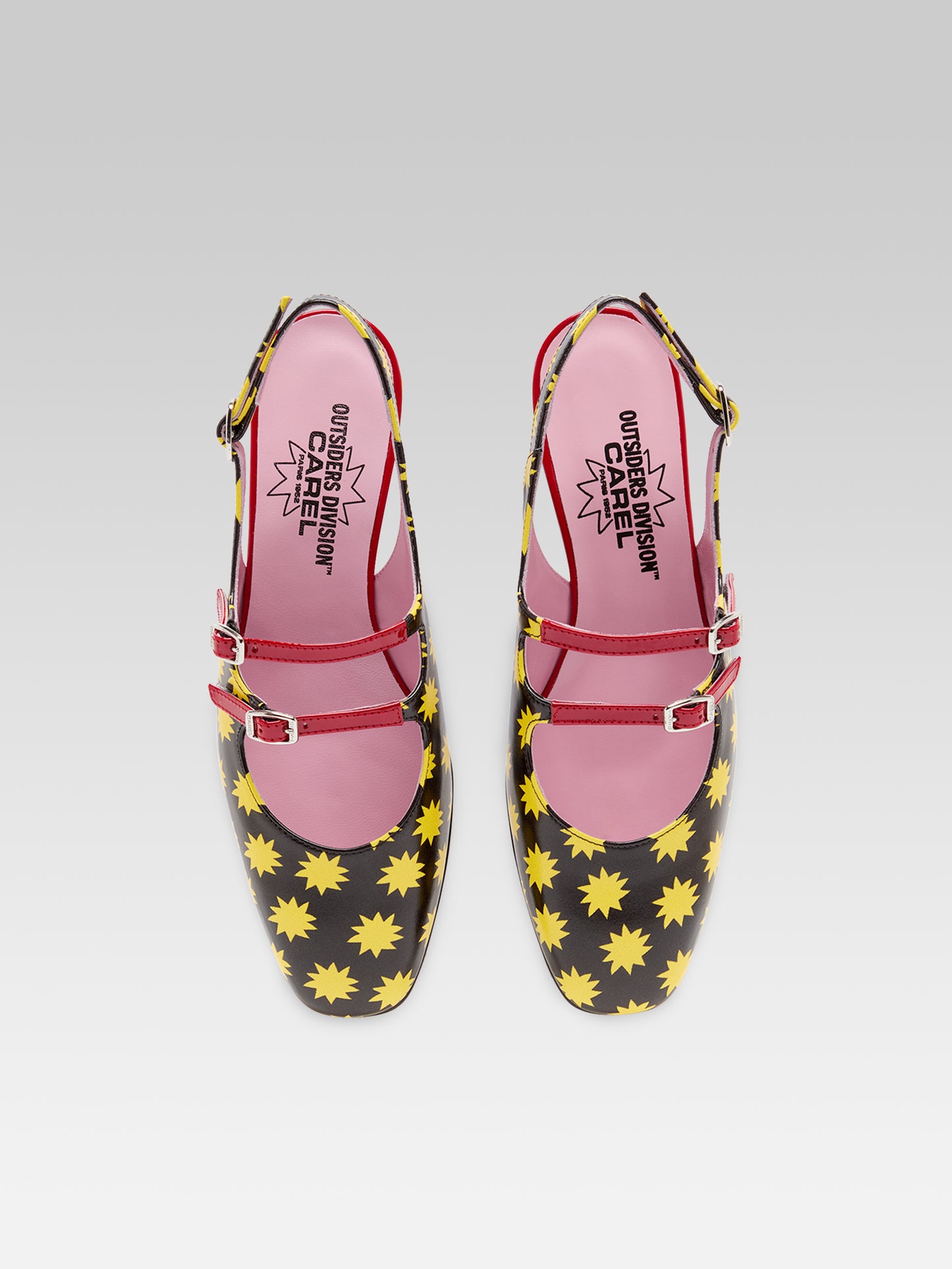 Star P - Babies slingback cuir noir et étoiles jaunes
