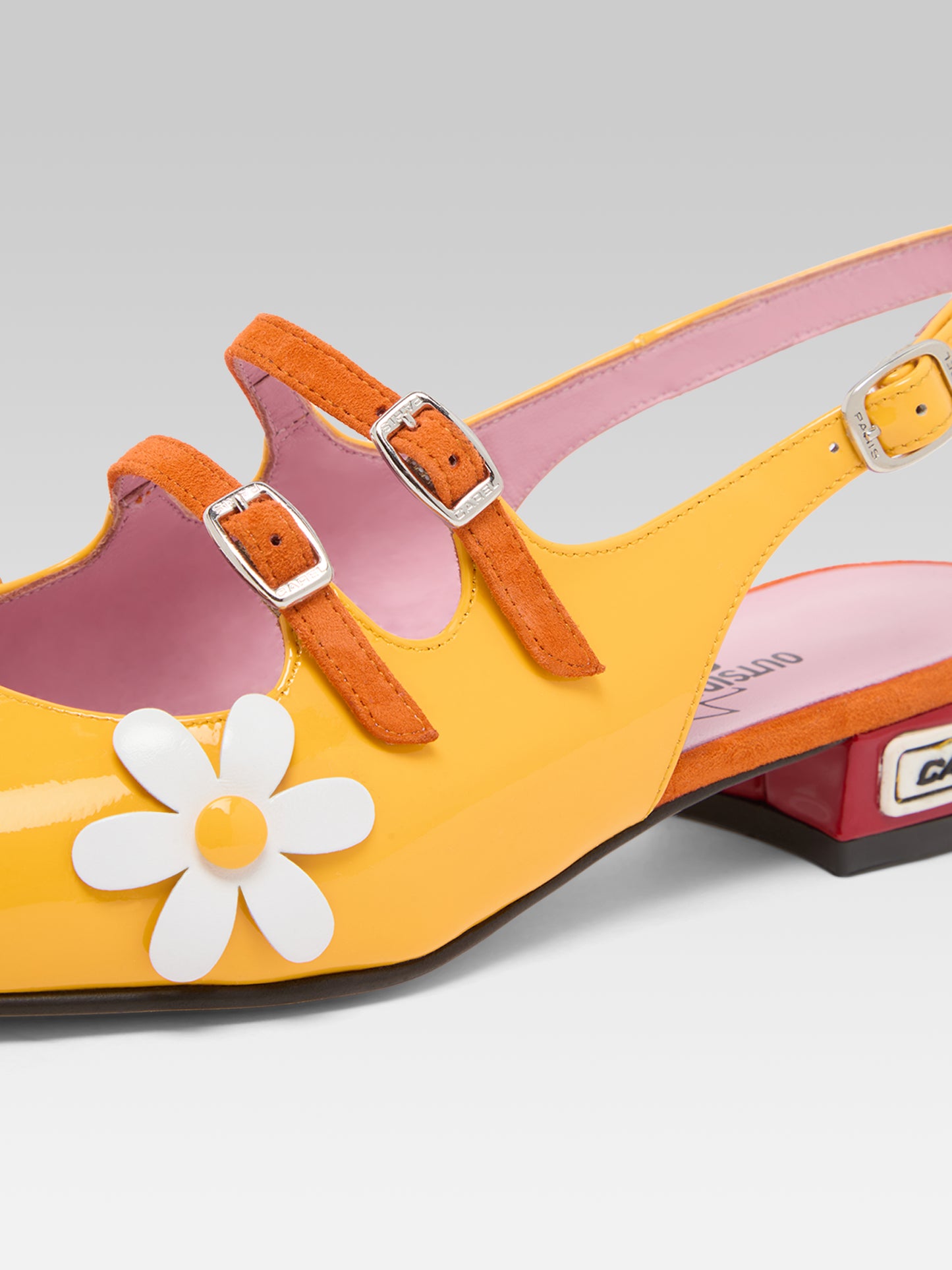 Daisy P - Babies slingback cuir verni jaune et marguerites