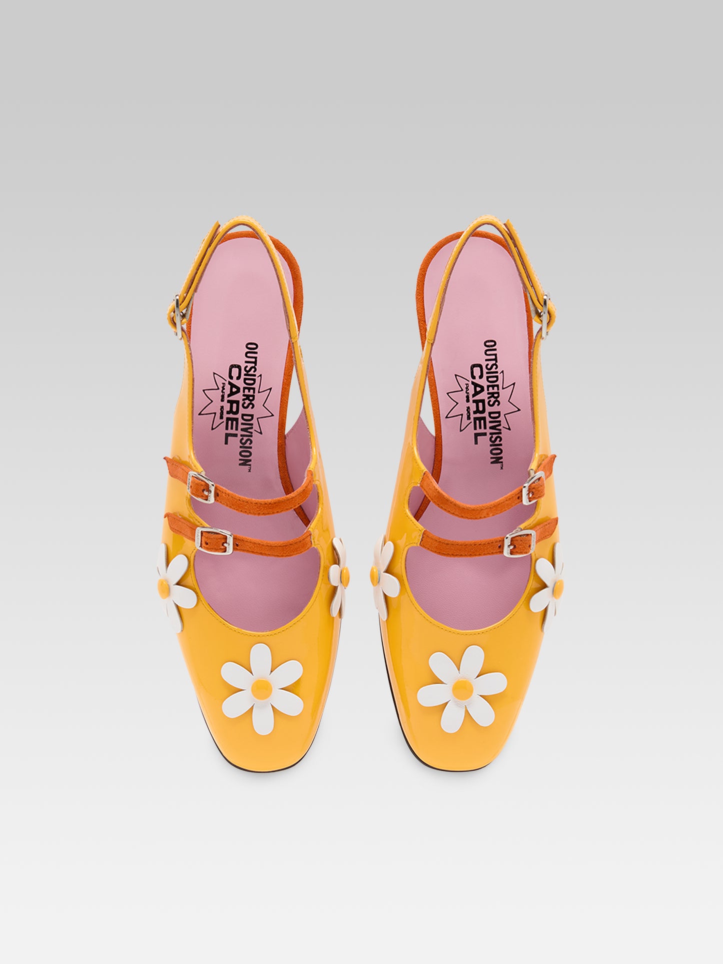Daisy P - Babies slingback cuir verni jaune et marguerites