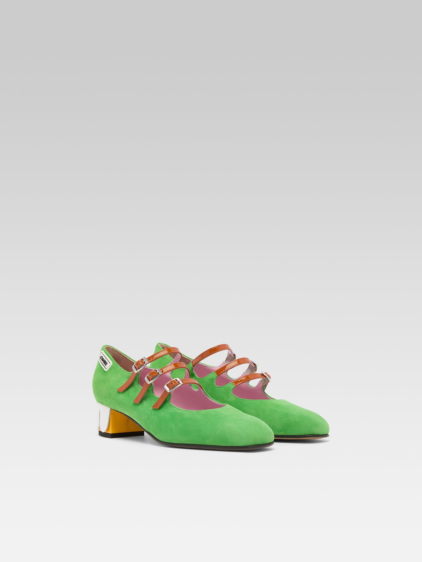 Pétale K - Escarpins babies cuir velours vert pomme et pétales