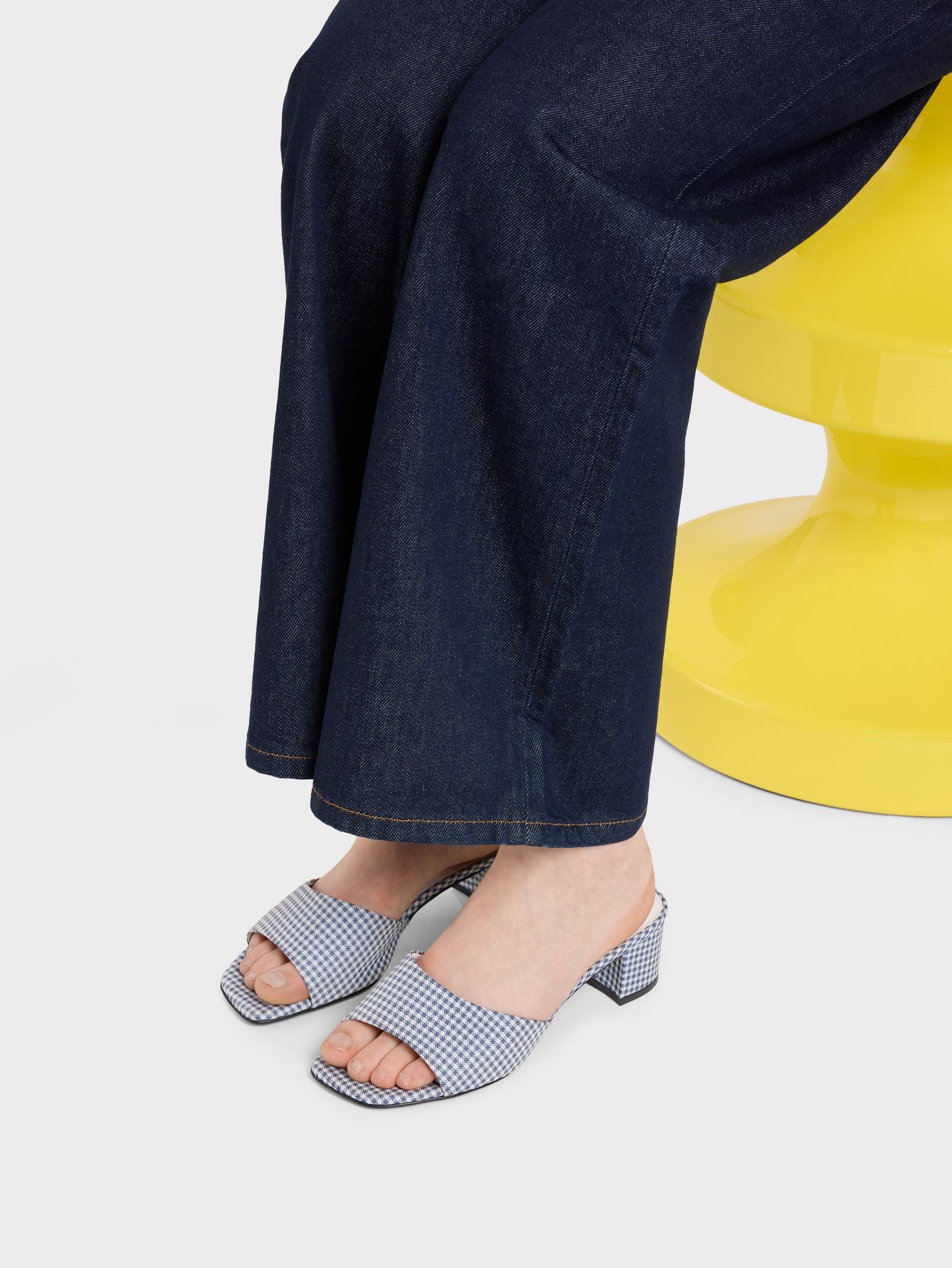 Gina - Blue and white gingham fabric mules