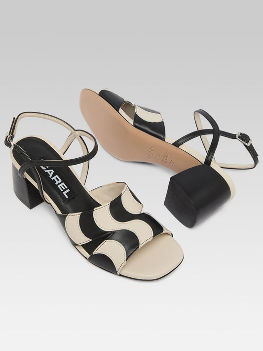 Onda - Sandales cuir noir et ivoire - Image numéro 5