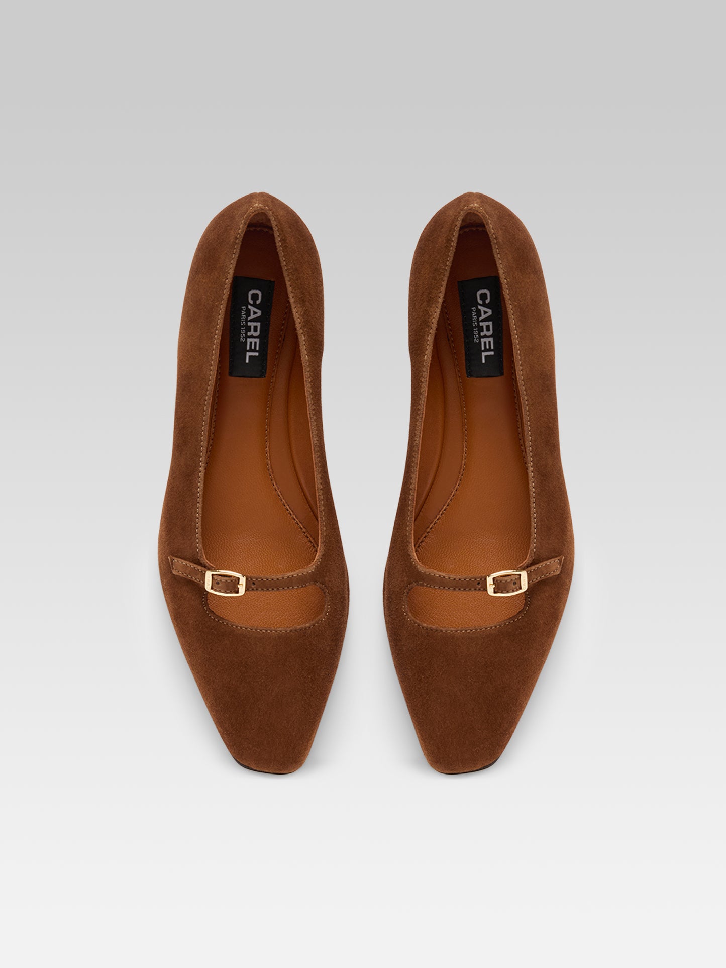 Emilie - Ballerines cuir velours cognac
